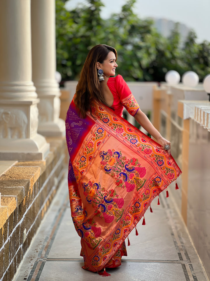 Purple Zari Embroidered Paithani Silk Saree