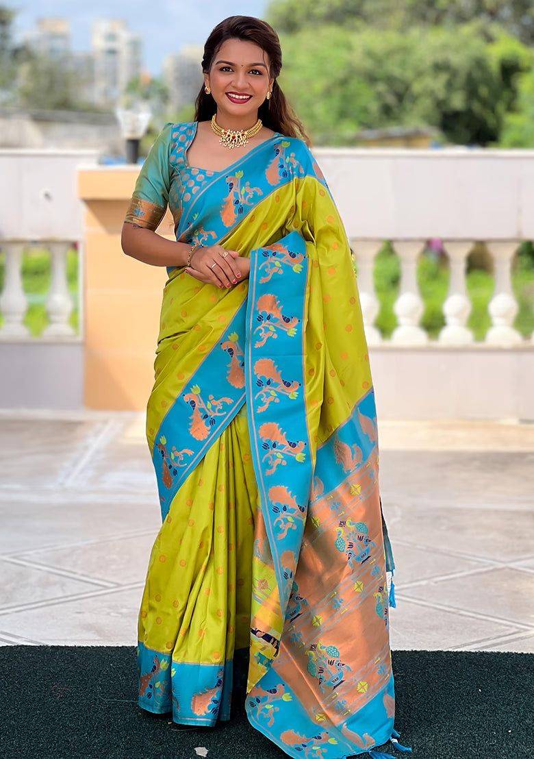 Popati Green Woven Design Paithani Silk Saree
