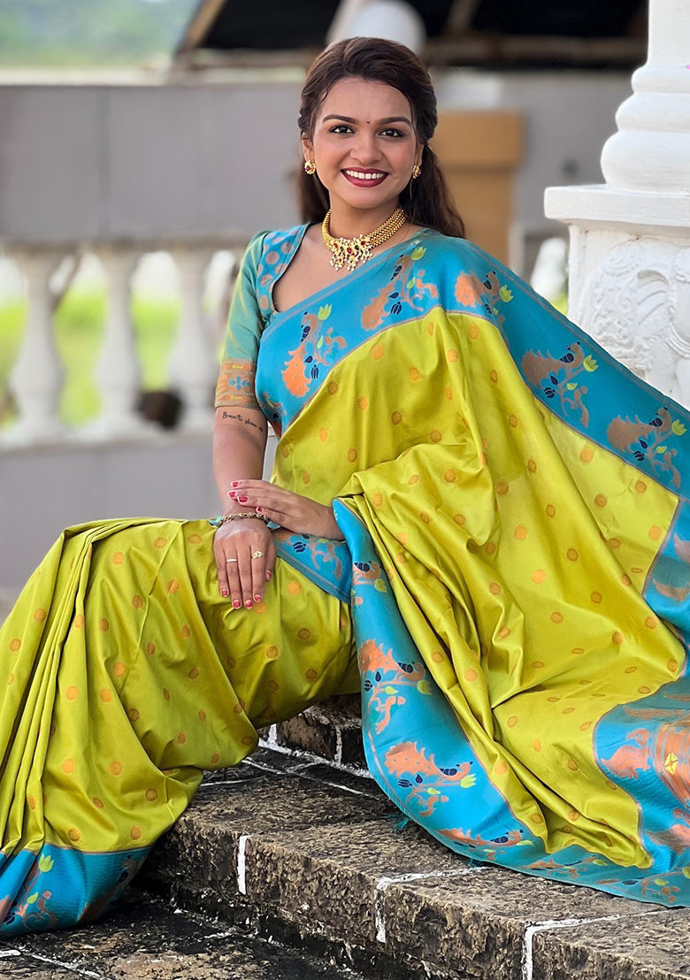 Popati Green Woven Design Paithani Silk Saree