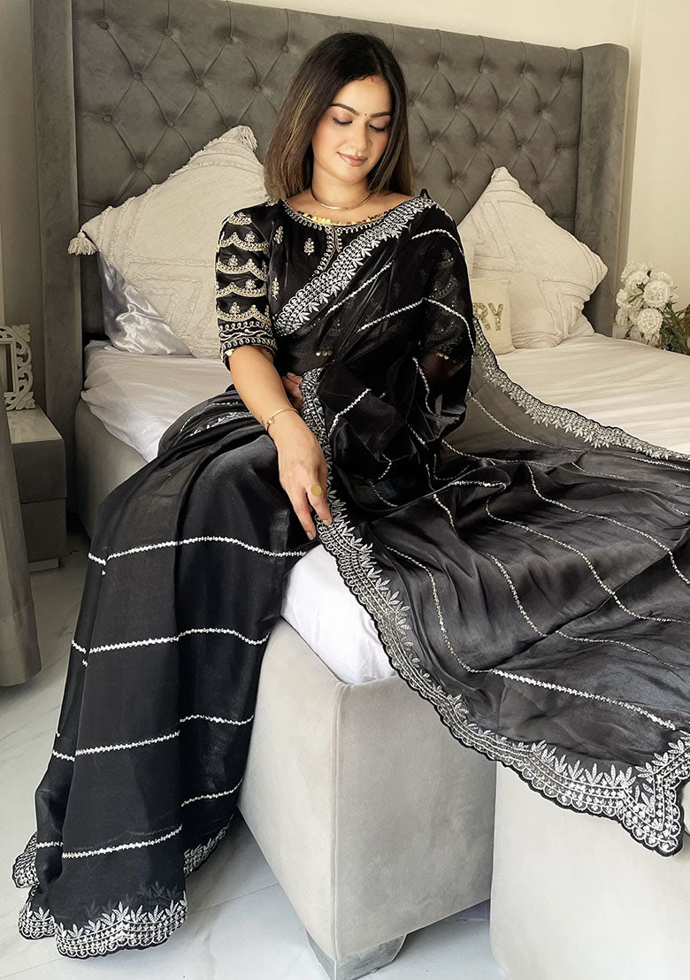 Black Sequin Zari Embroidered Jimmy Choo