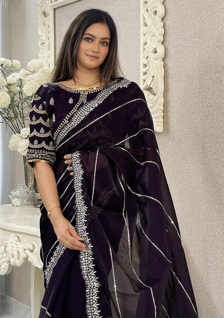 Purple Sequin Zari Embroidered Jimmy Choo Saree