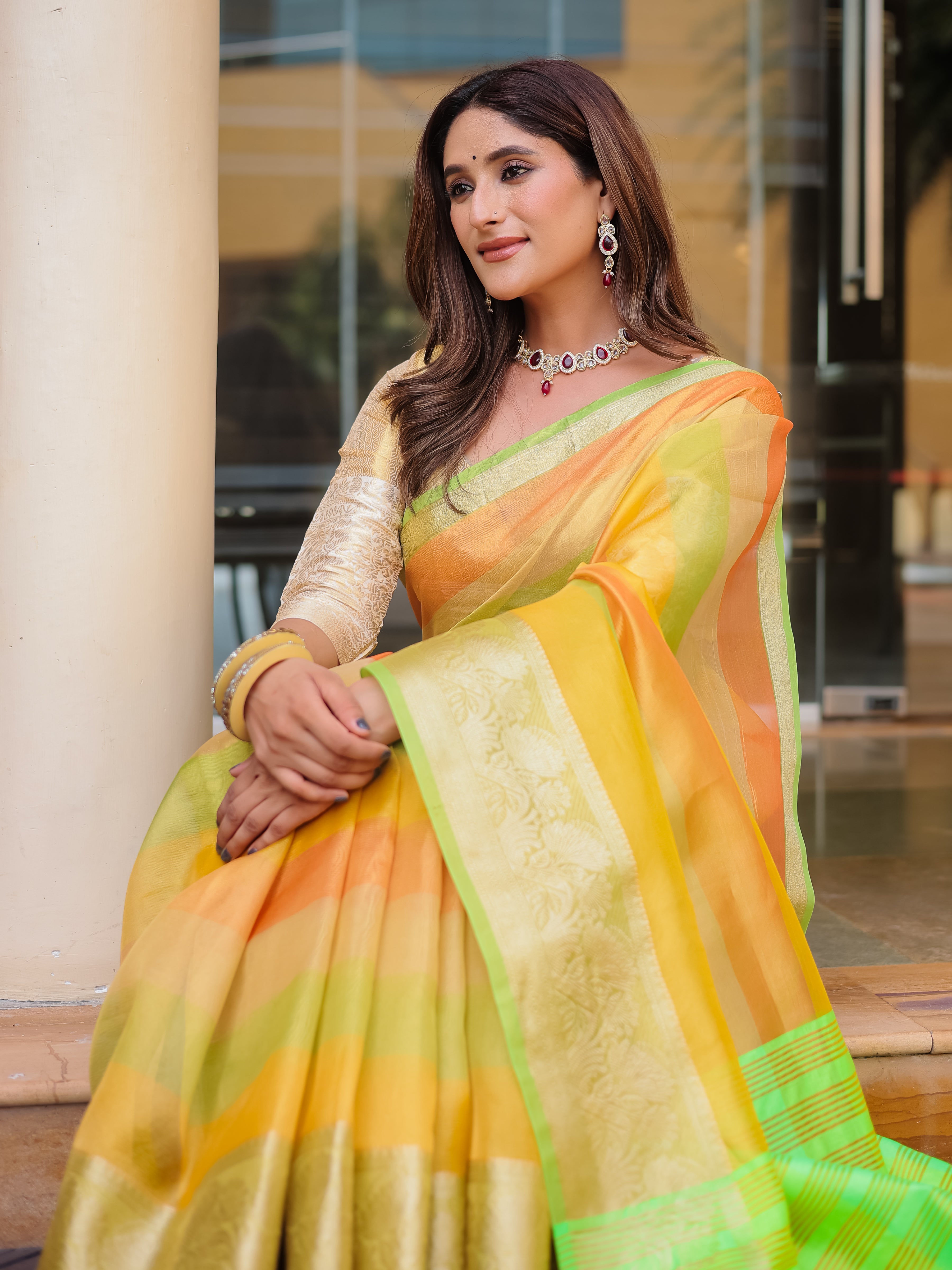 Algae Green Banarasi Handloom Crush Saree