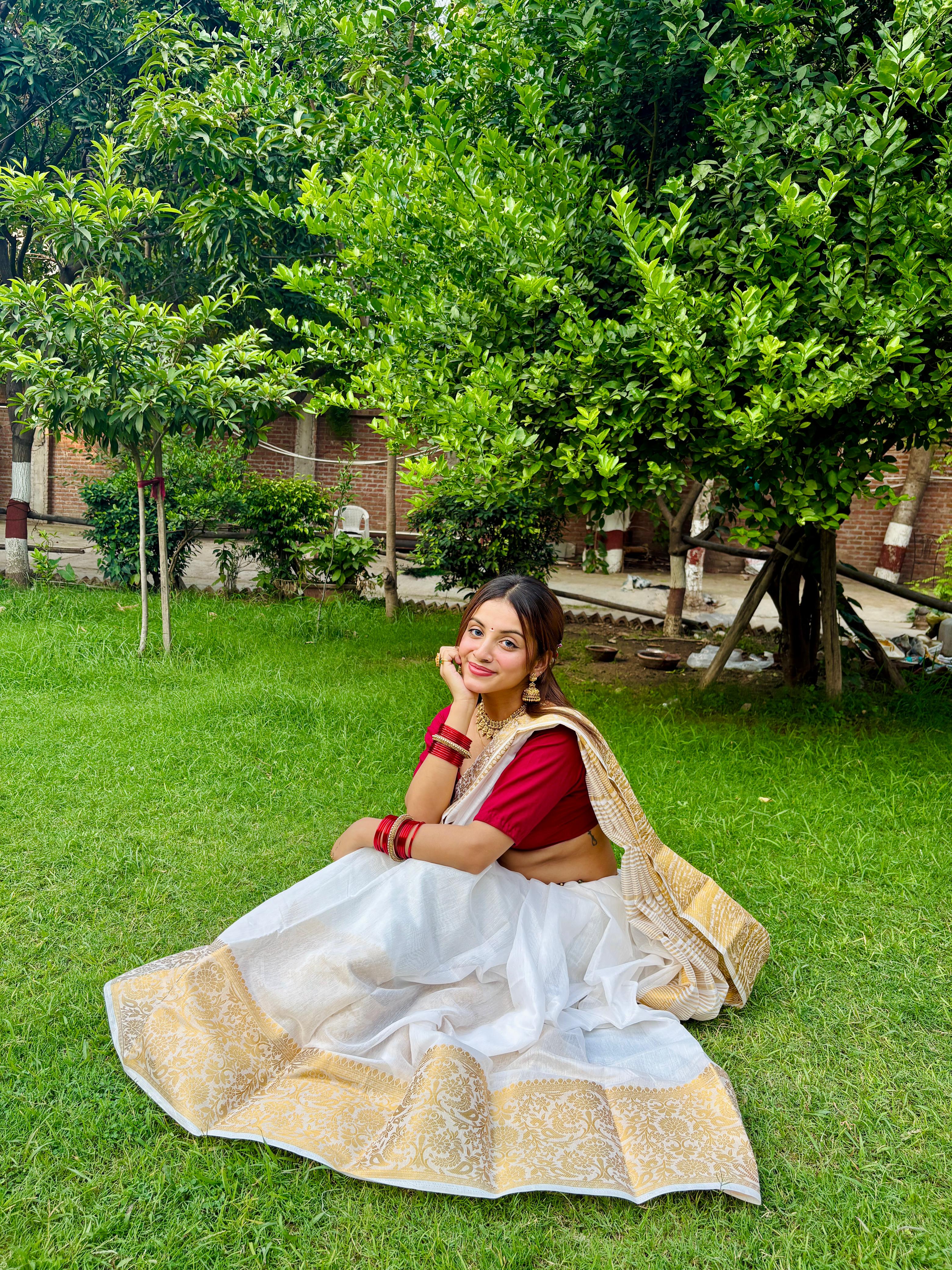 Assam cotton silk saree With Broad Golden Border