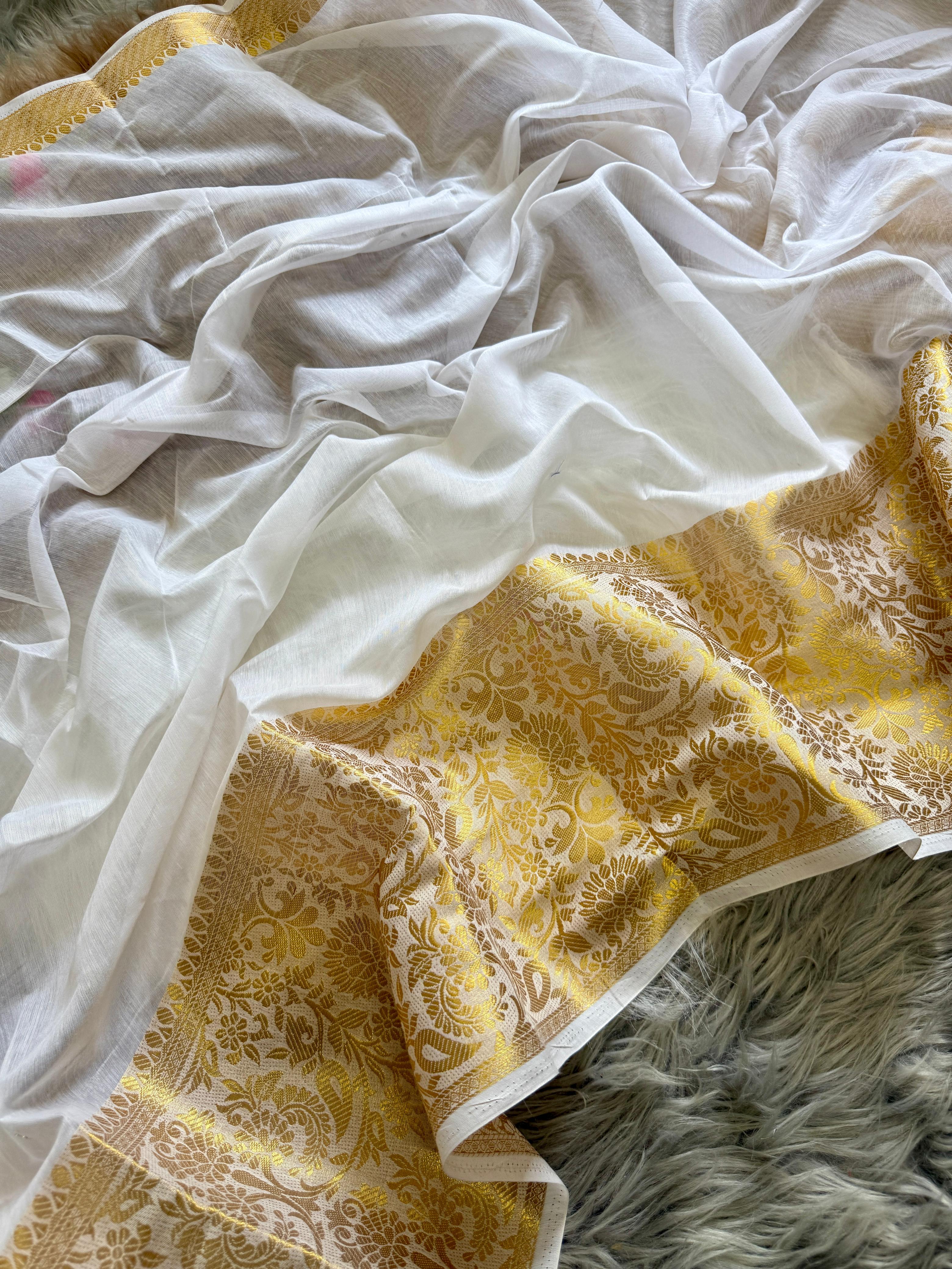 Assam cotton silk saree With Broad Golden Border