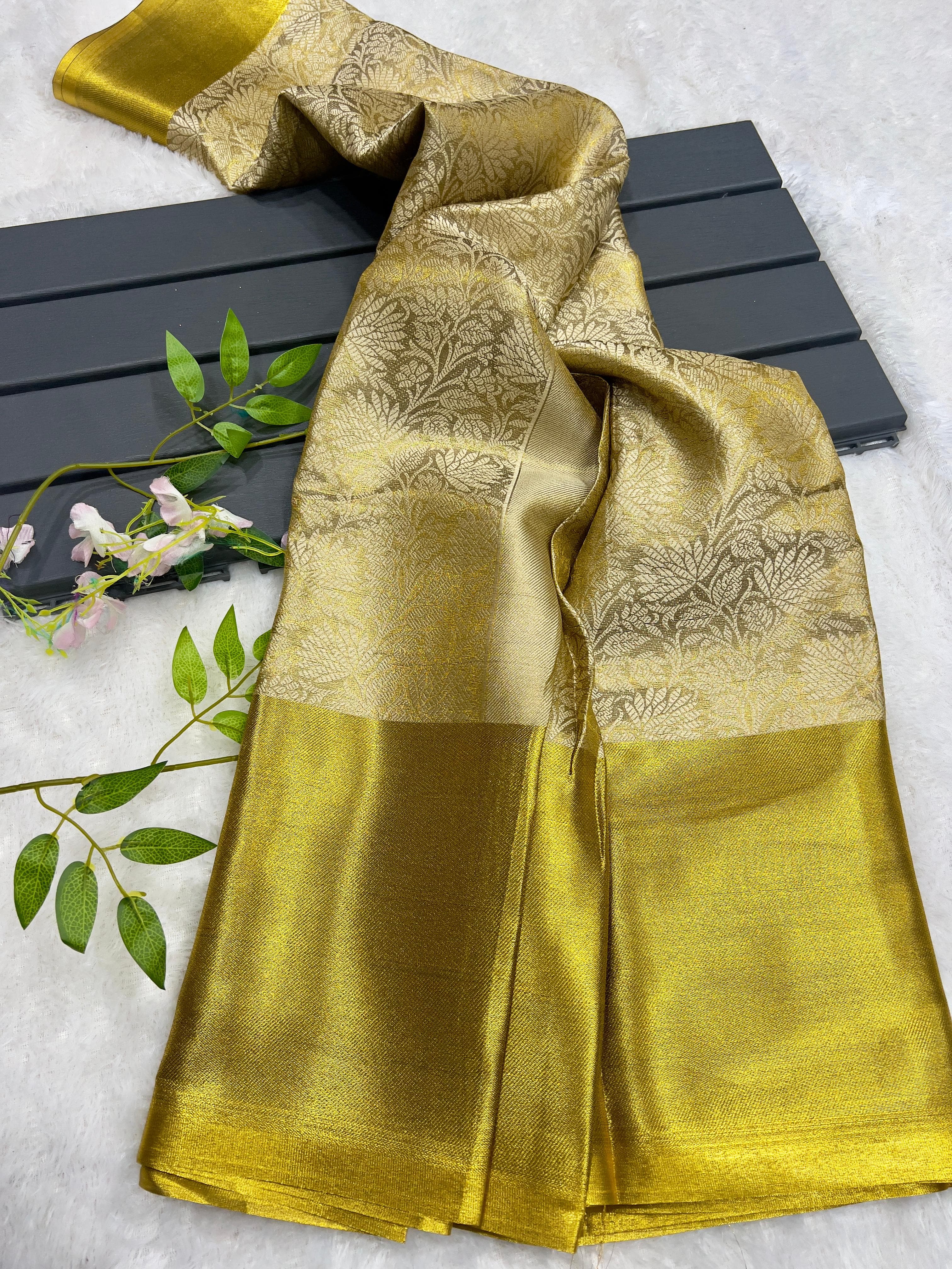 Beautiful Banarsi Handloom Golden Tissue Zari Silk Saree