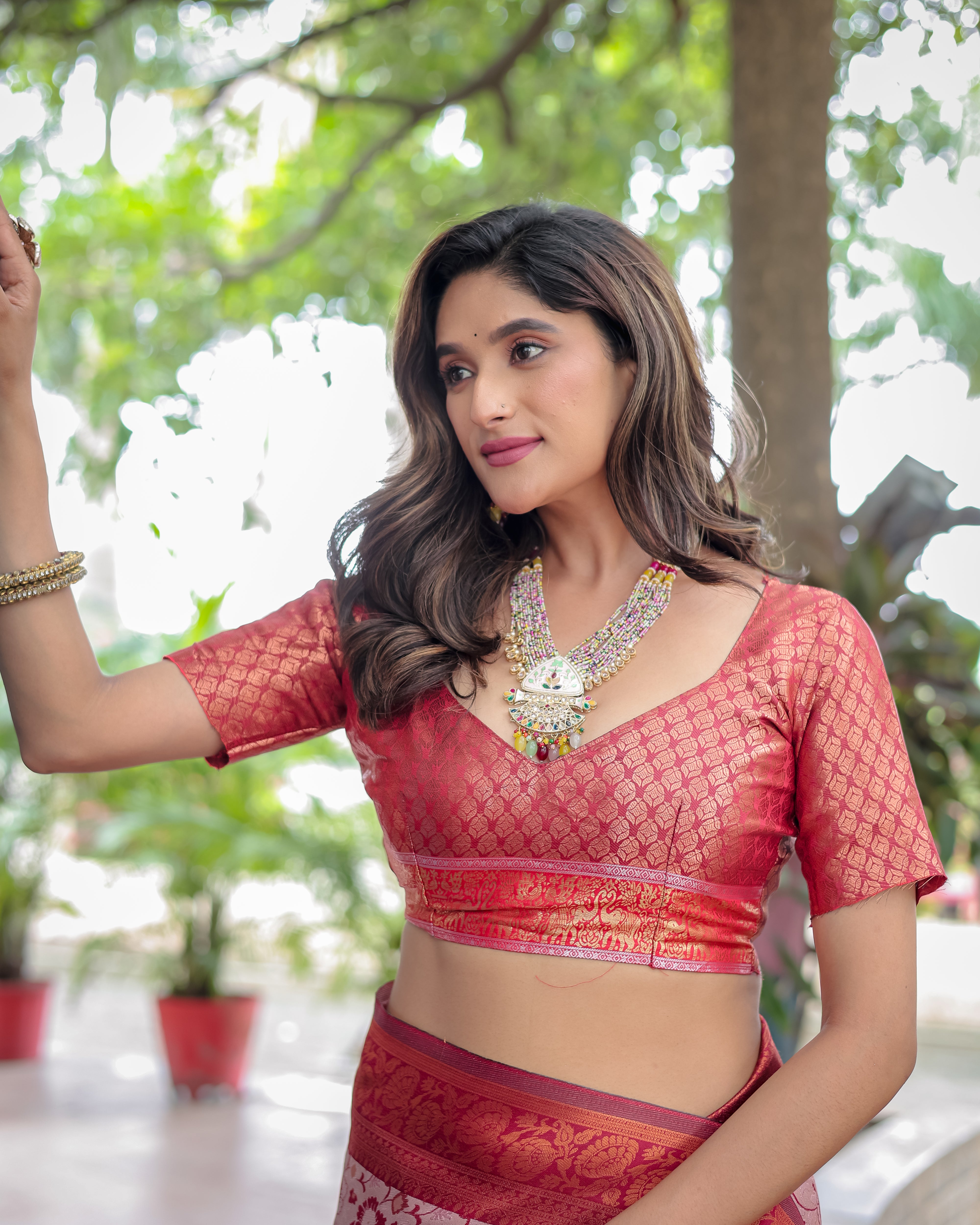 Beige Designer Tassels Banarsi Silk Saree