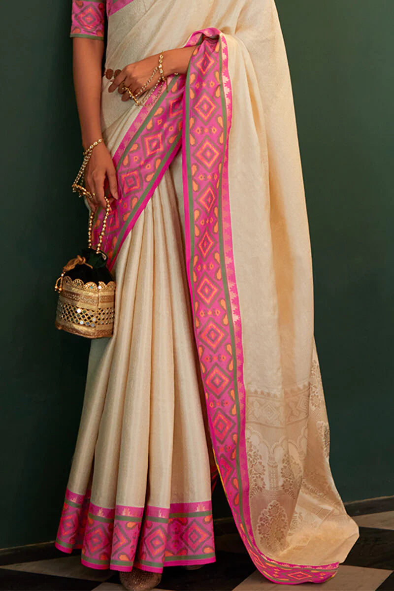 Beige Kanjivaram Patola Silk Saree