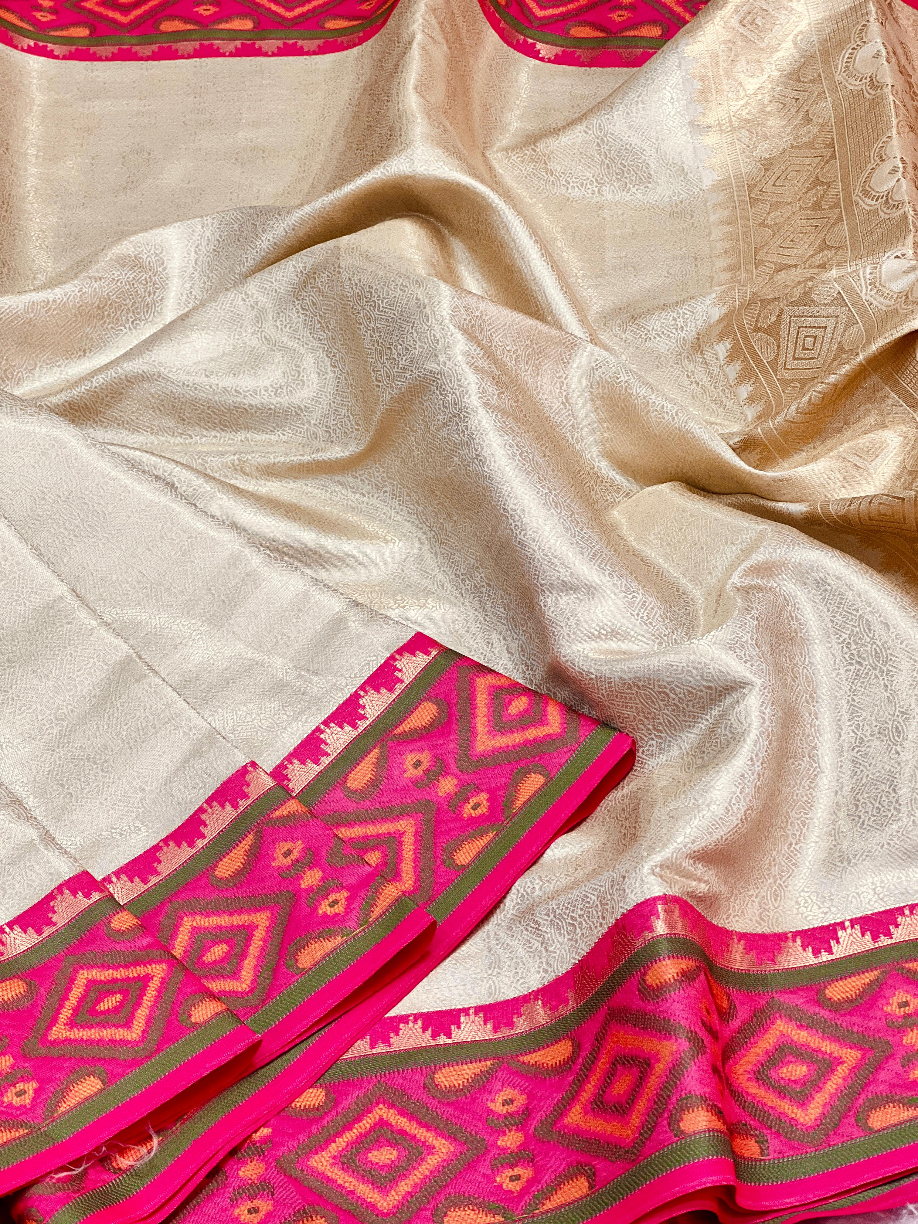 Beige Kanjivaram Patola Silk Saree