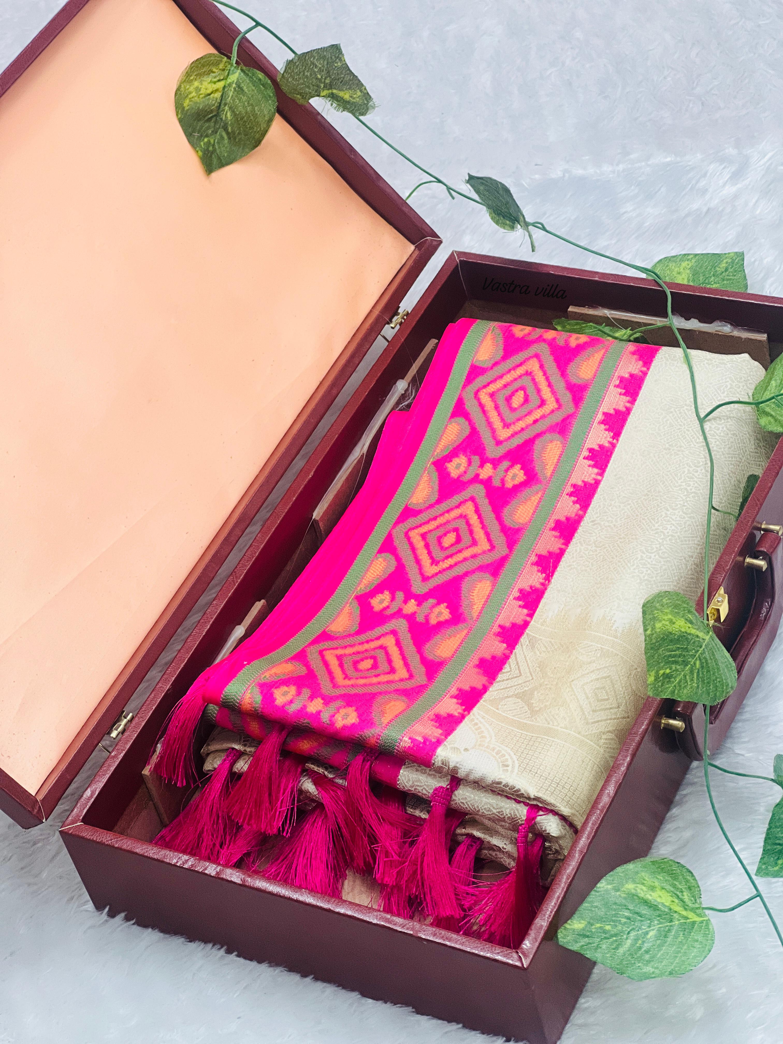 Beige Kanjivaram Patola Silk Saree