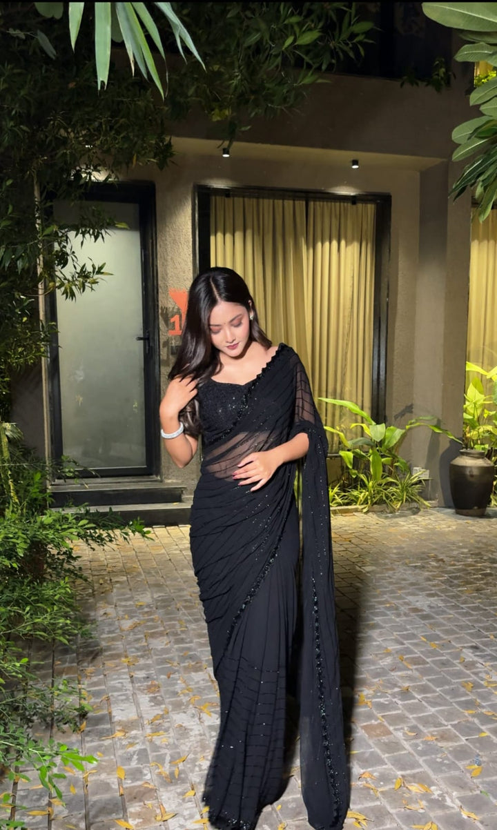 Black-Beads-Work-Pure-Fox-Georgette-Partywear-Saree