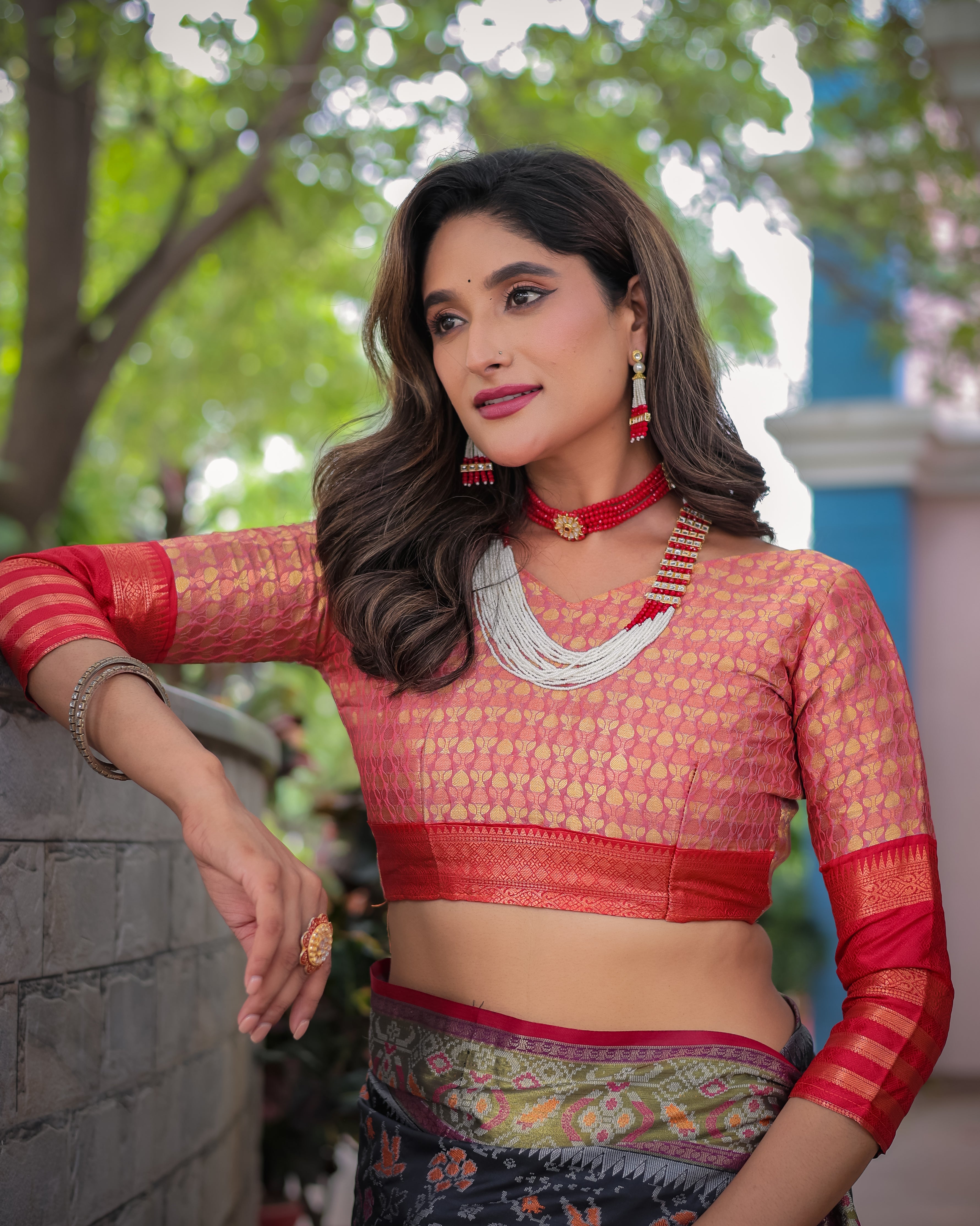 Black and Pink Banarasi Patola Soft Silk Saree