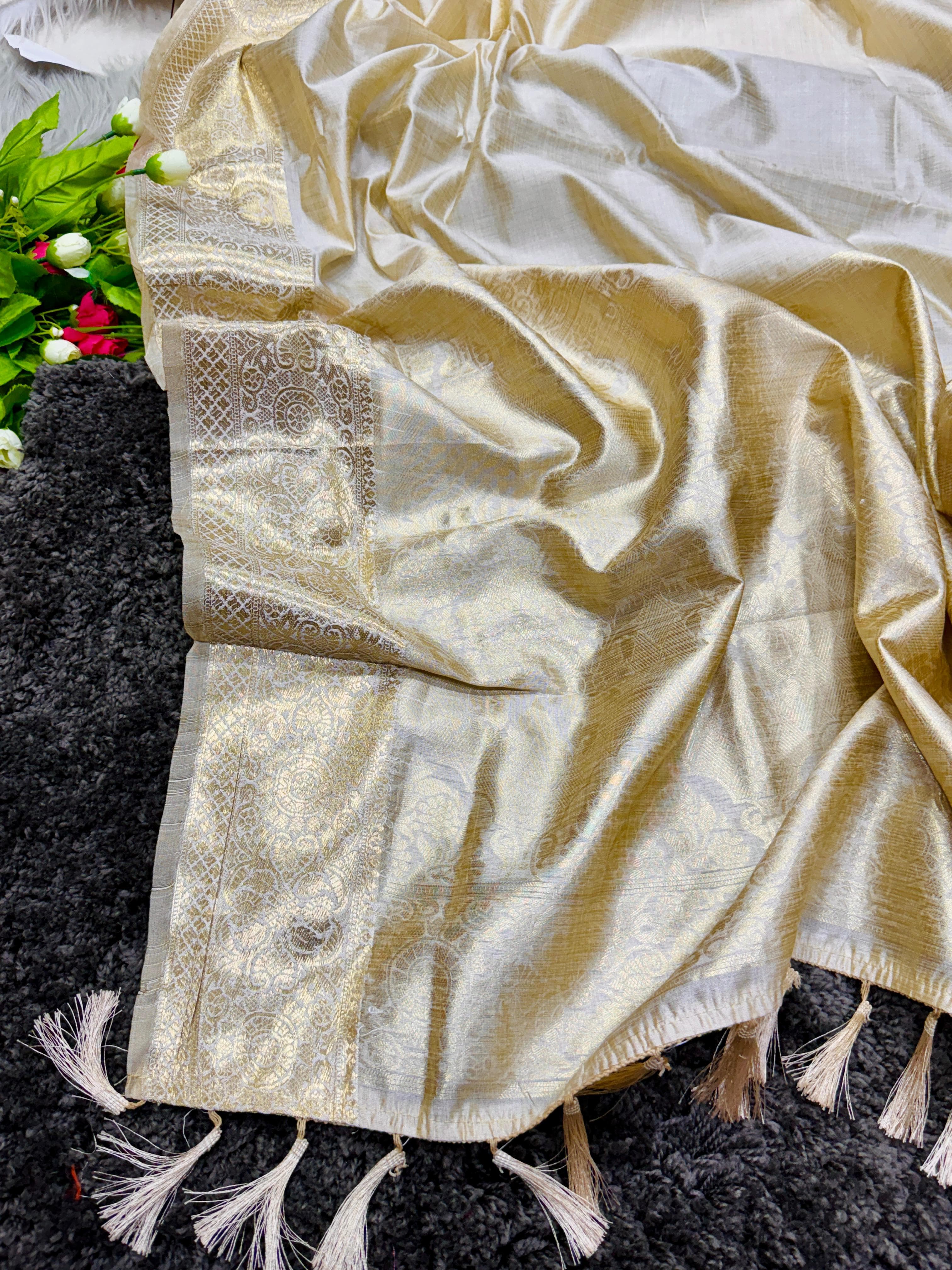 Bleach White Banarasi Katan Silk