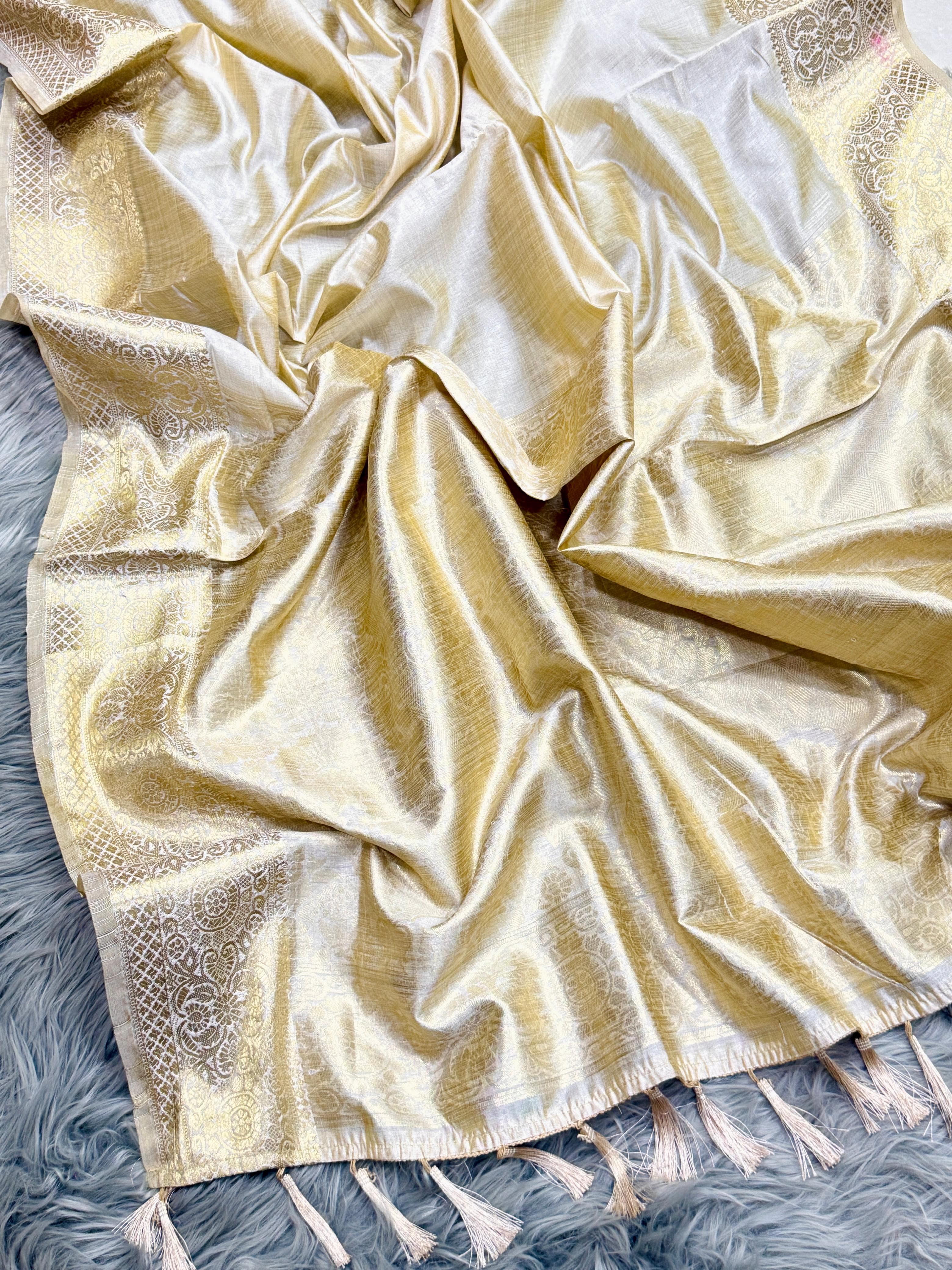 Bleach White Banarasi Katan Silk