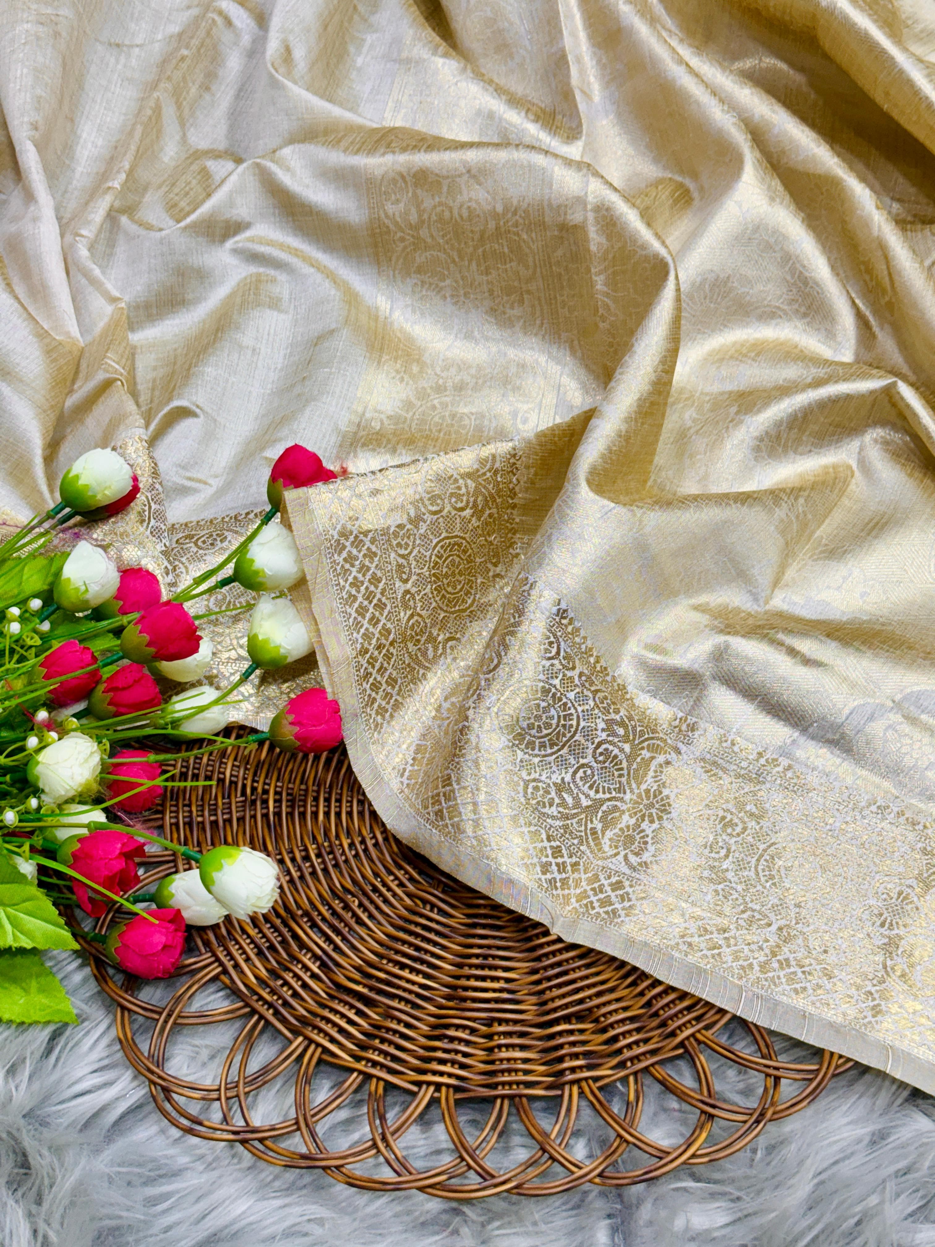 Bleach White Banarasi Katan Silk