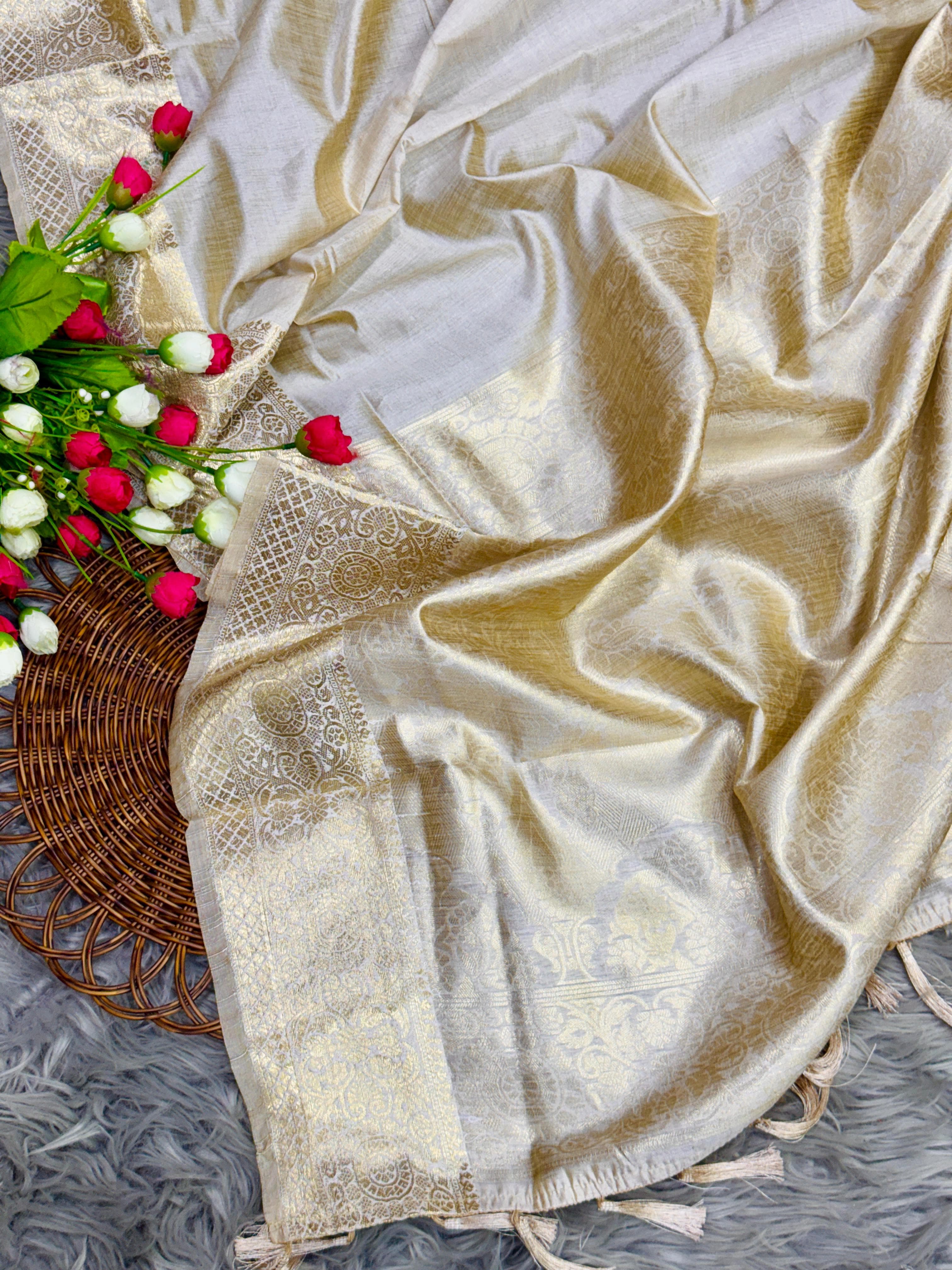 Bleach White Banarasi Katan Silk