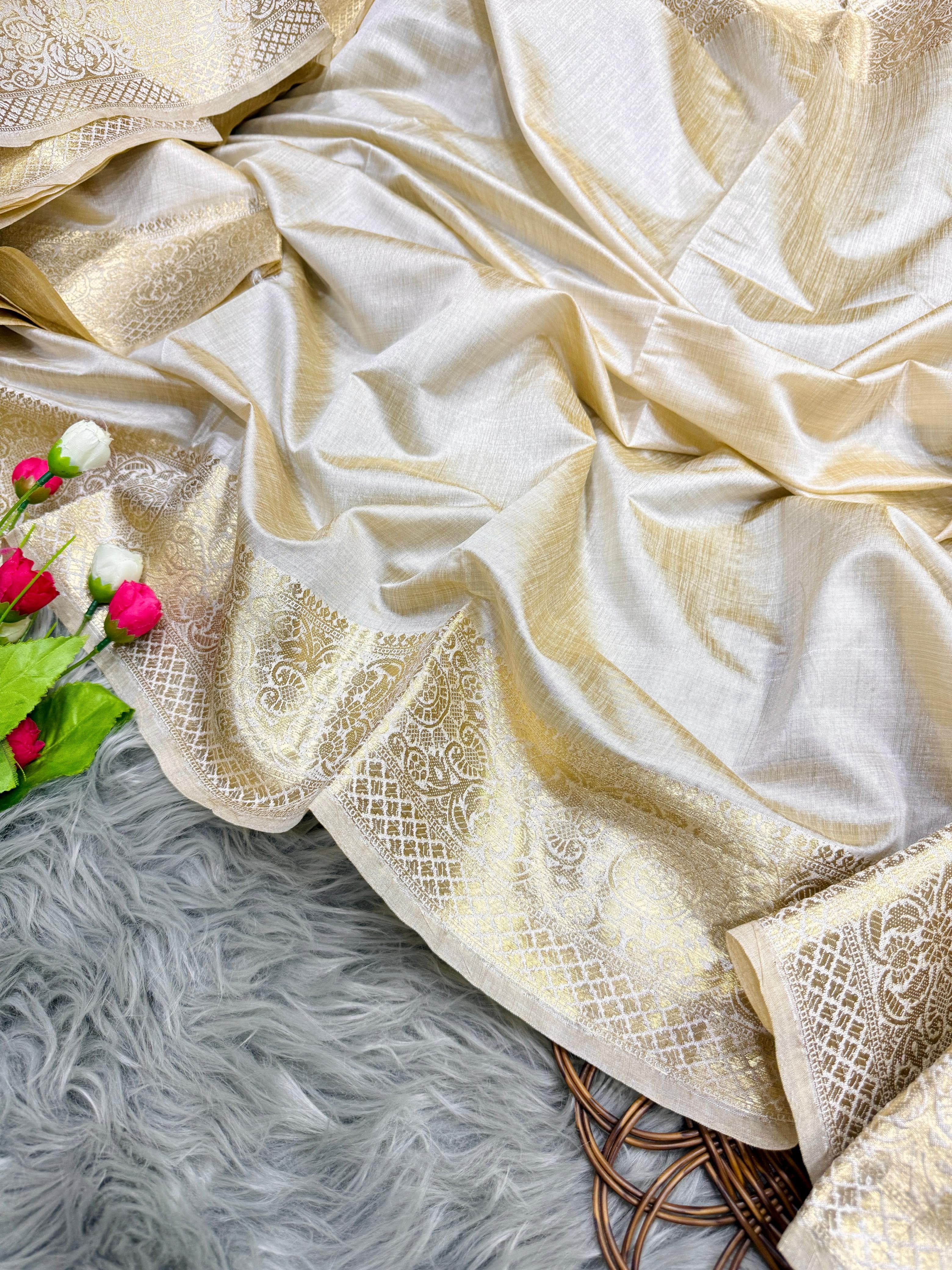 Bleach White Banarasi Katan Silk