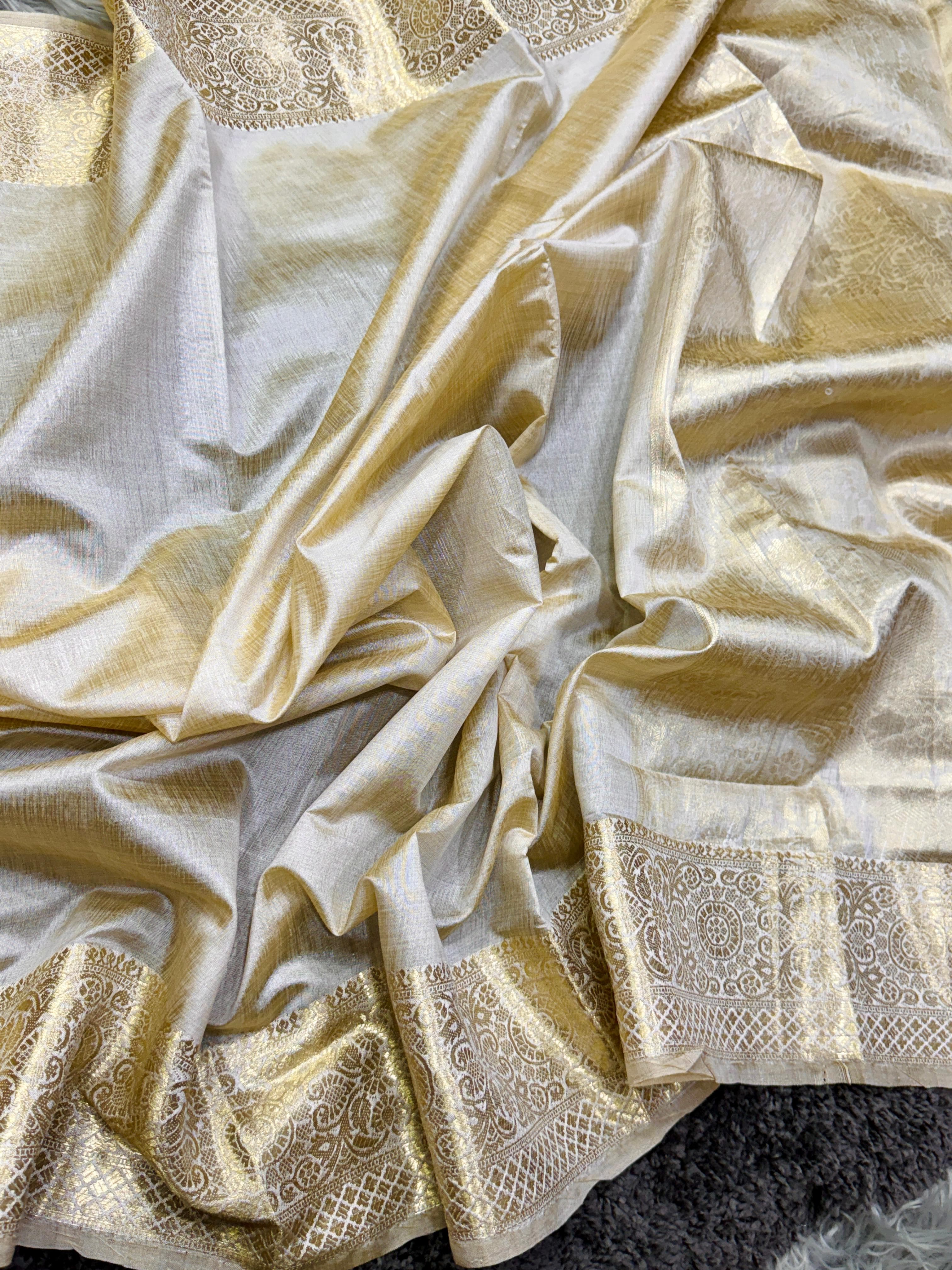 Bleach White Banarasi Katan Silk
