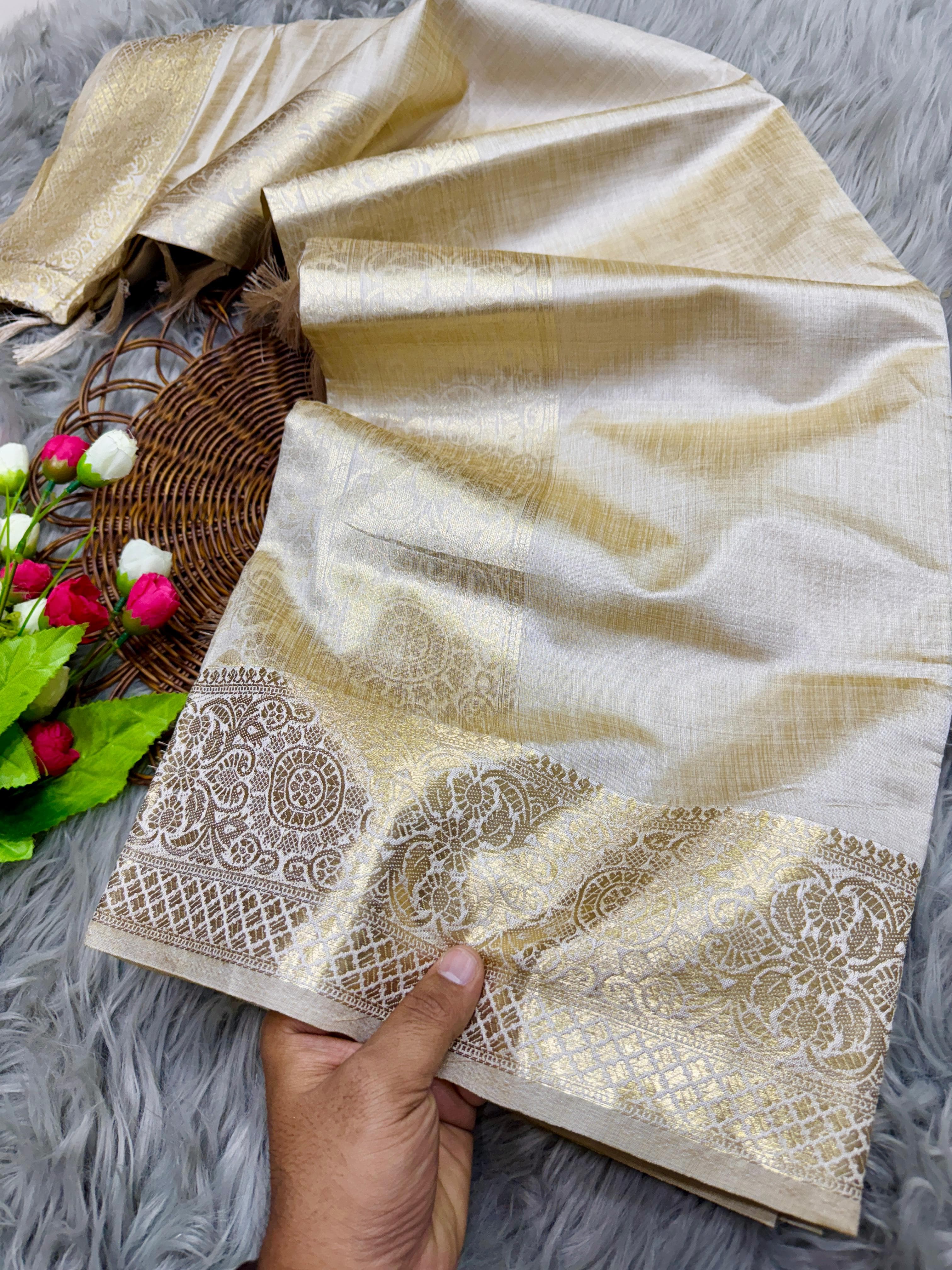 Bleach White Banarasi Katan Silk