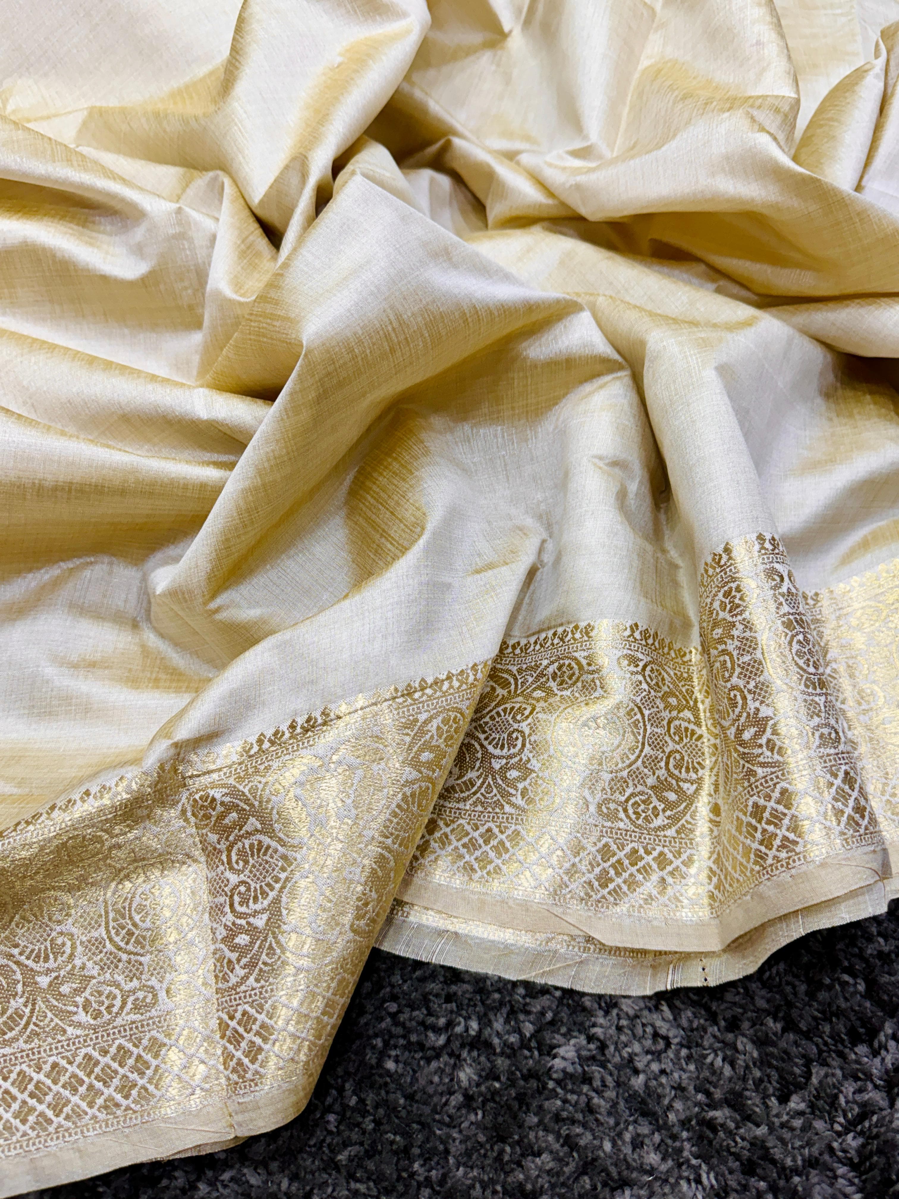 Bleach White Banarasi Katan Silk