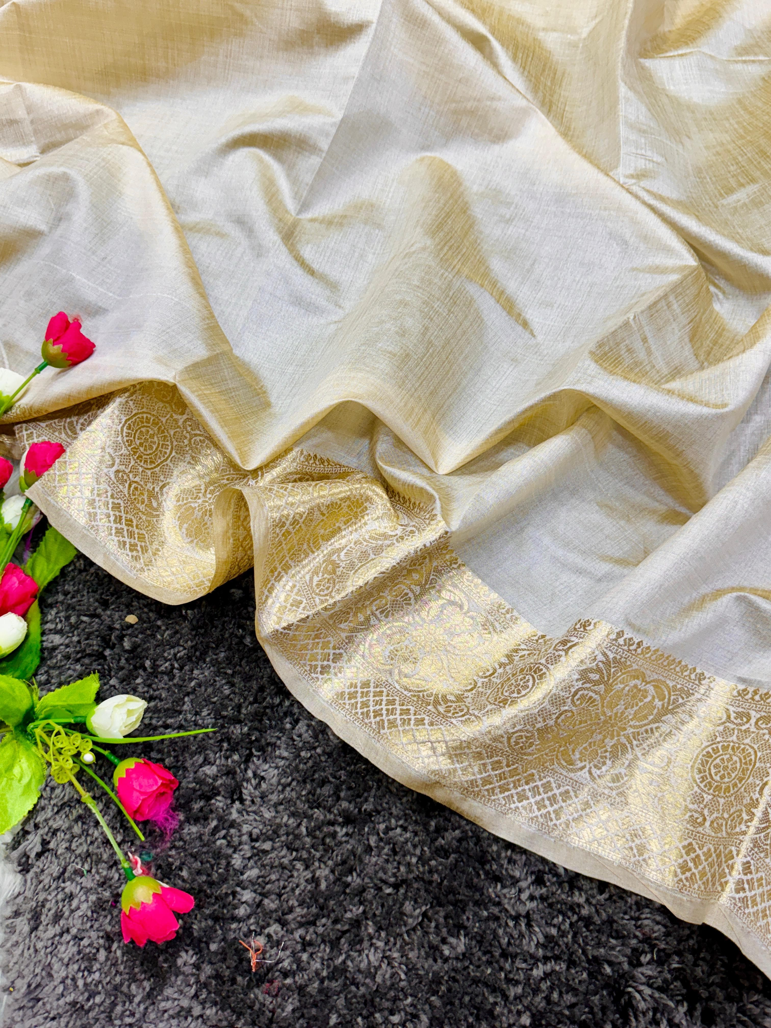 Bleach White Banarasi Katan Silk