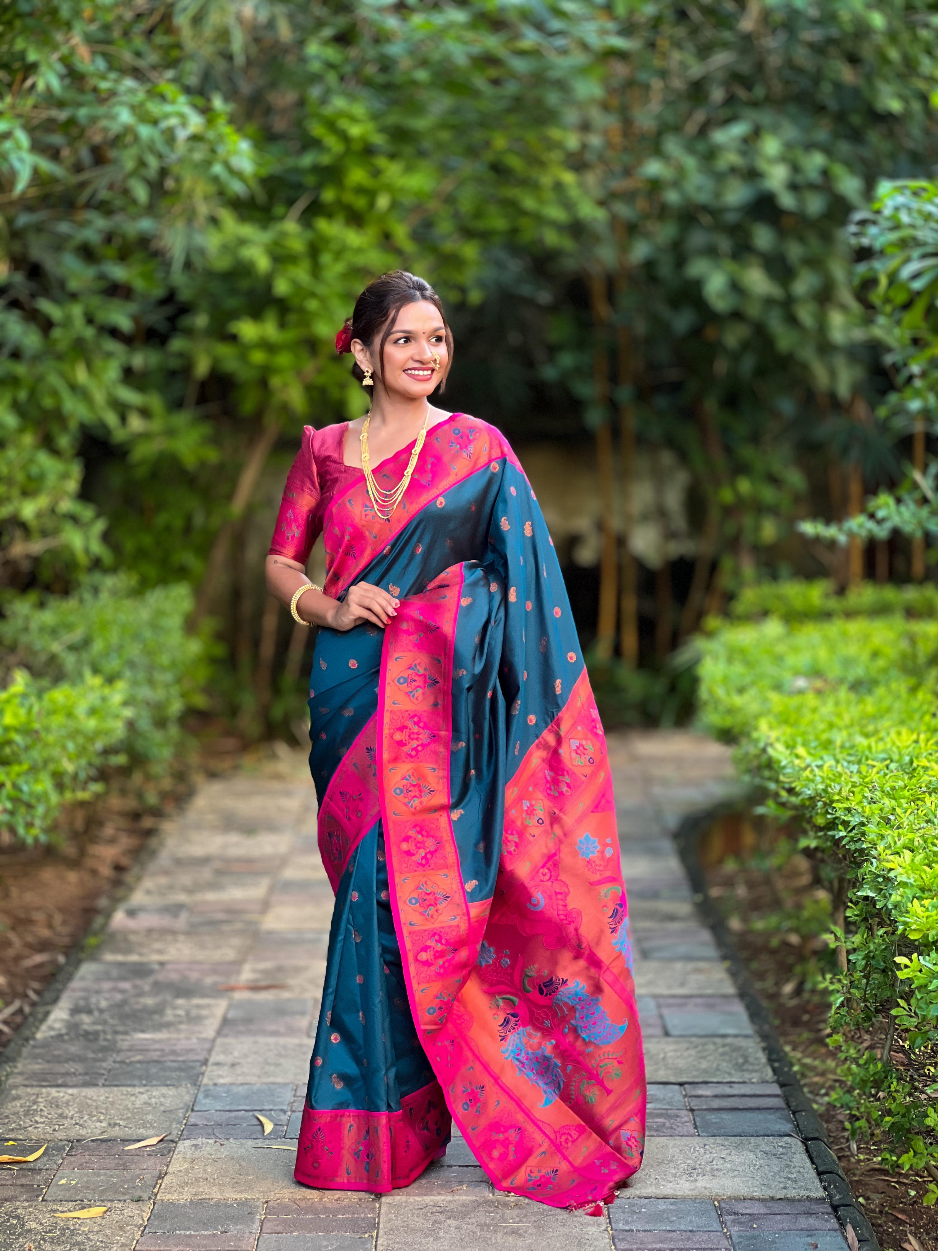 Blue Woven Design Paithani Silk Saree