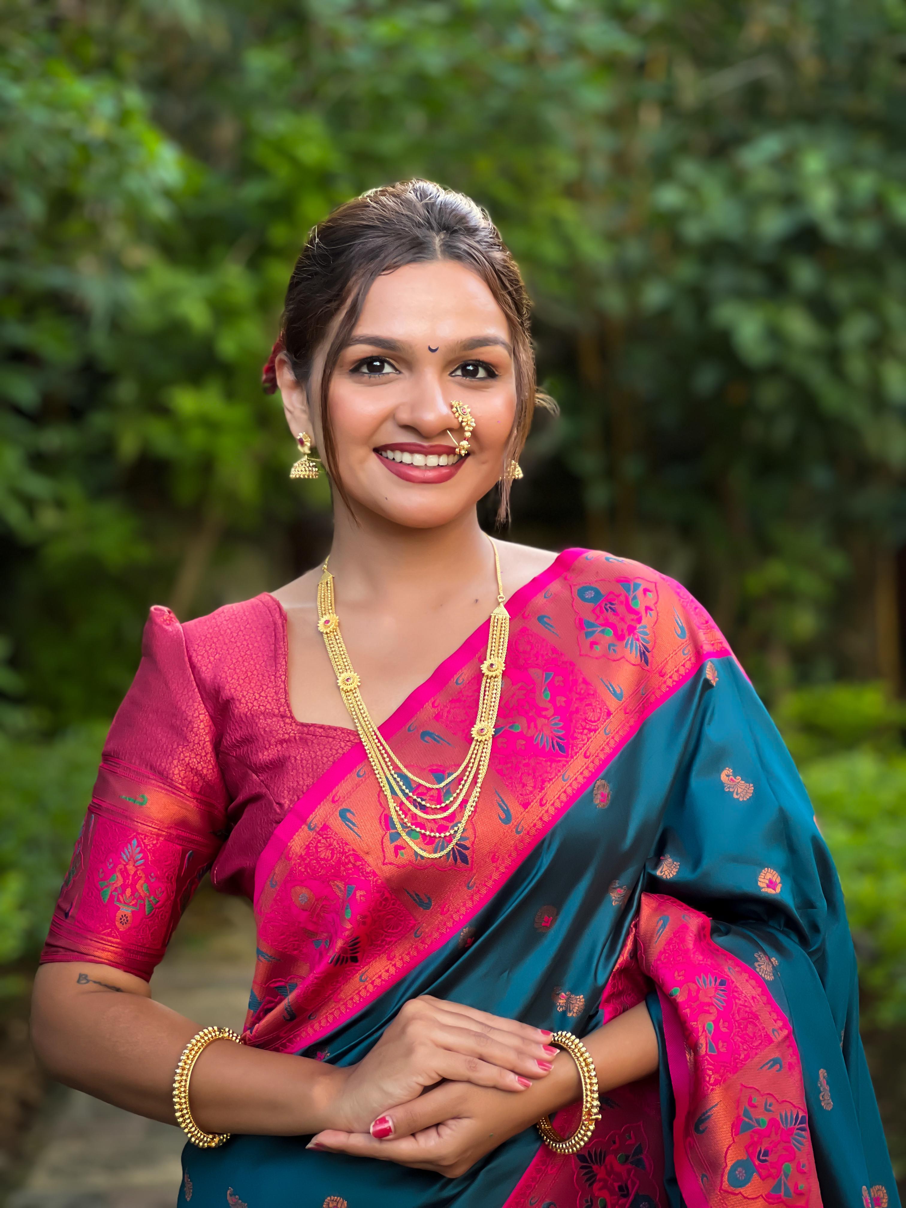 Blue Woven Design Paithani Silk Saree