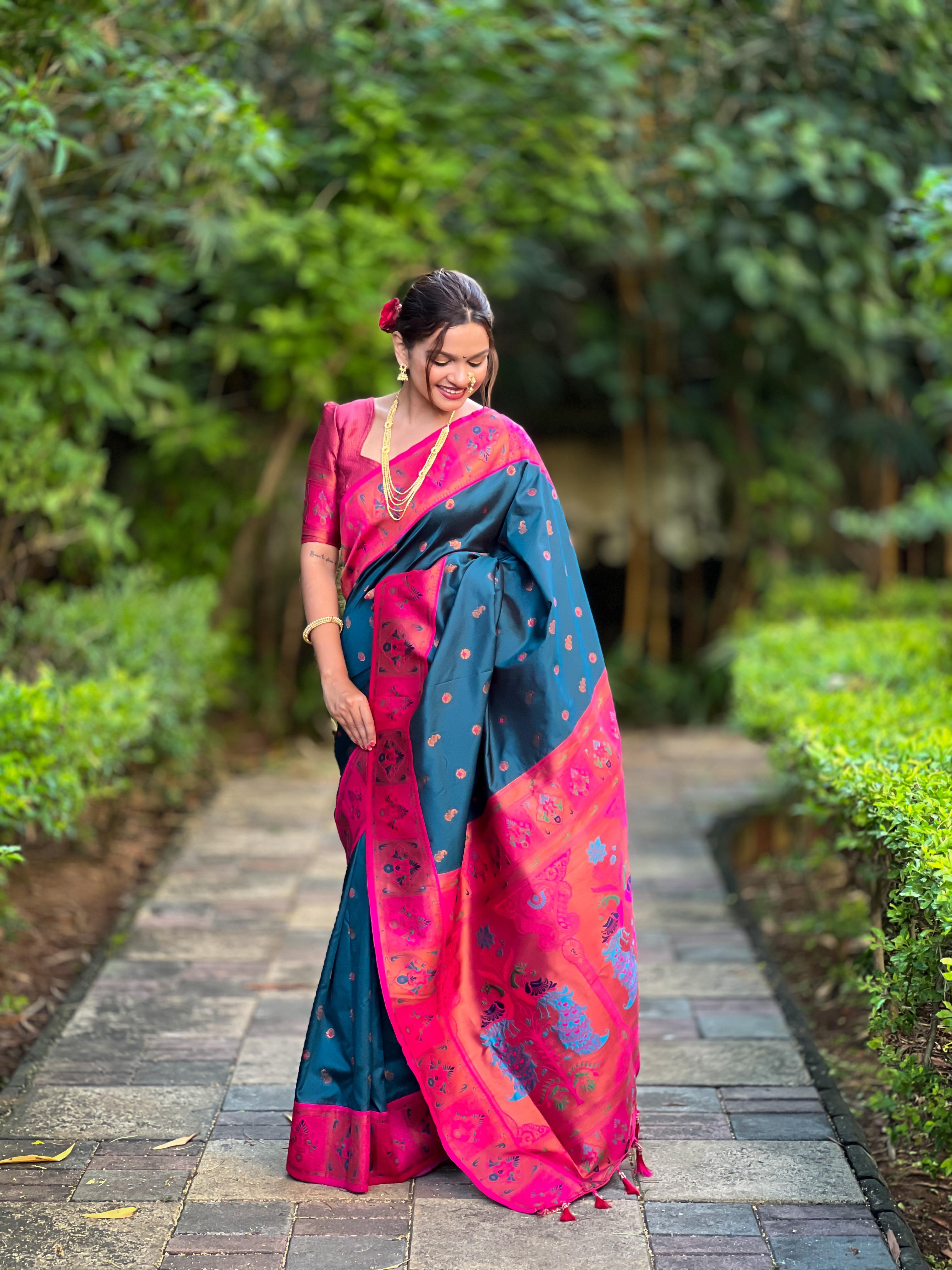 Blue Woven Design Paithani Silk Saree