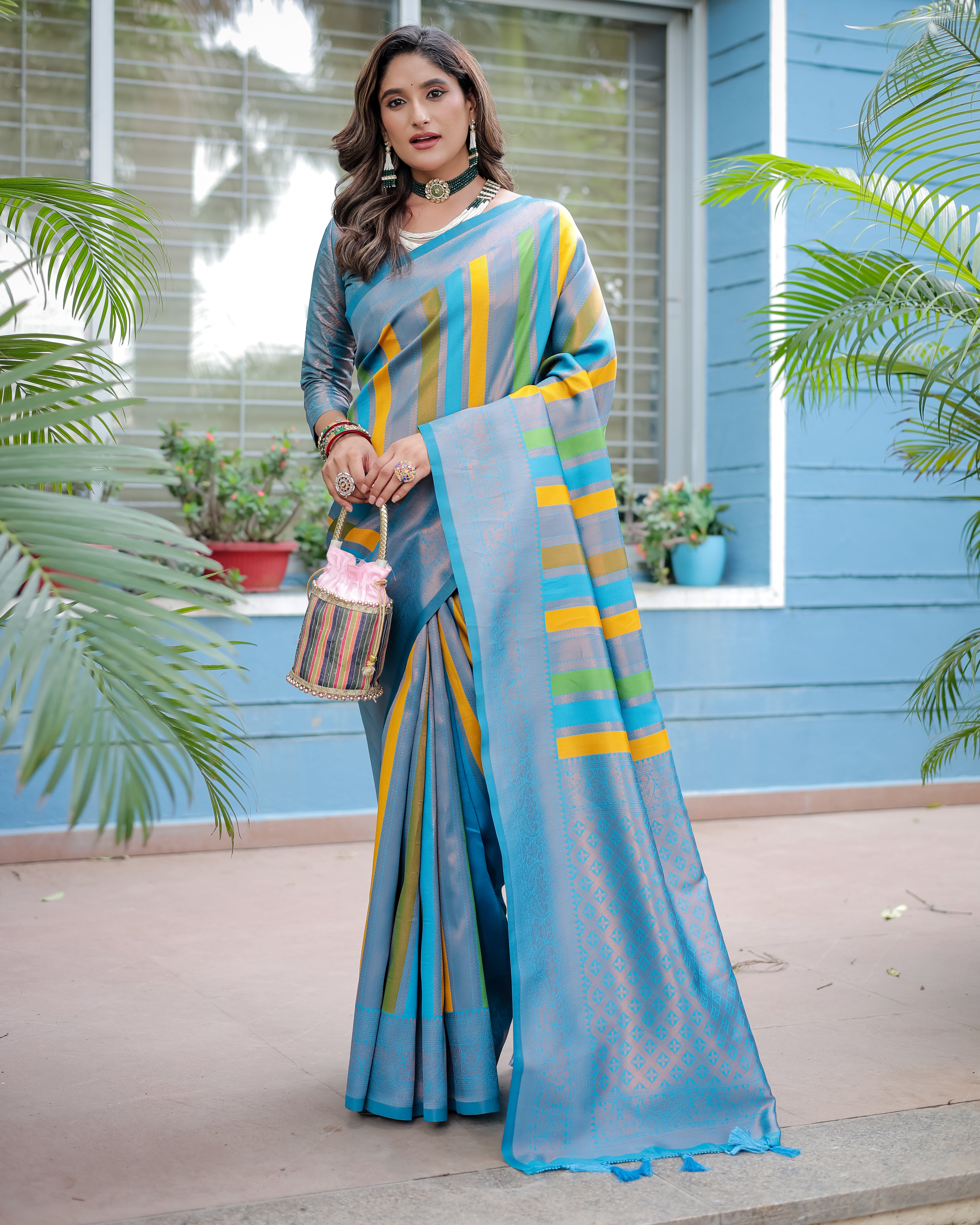 Blue Pure Soft Semi Kanjivaram Pattu Silk Saree