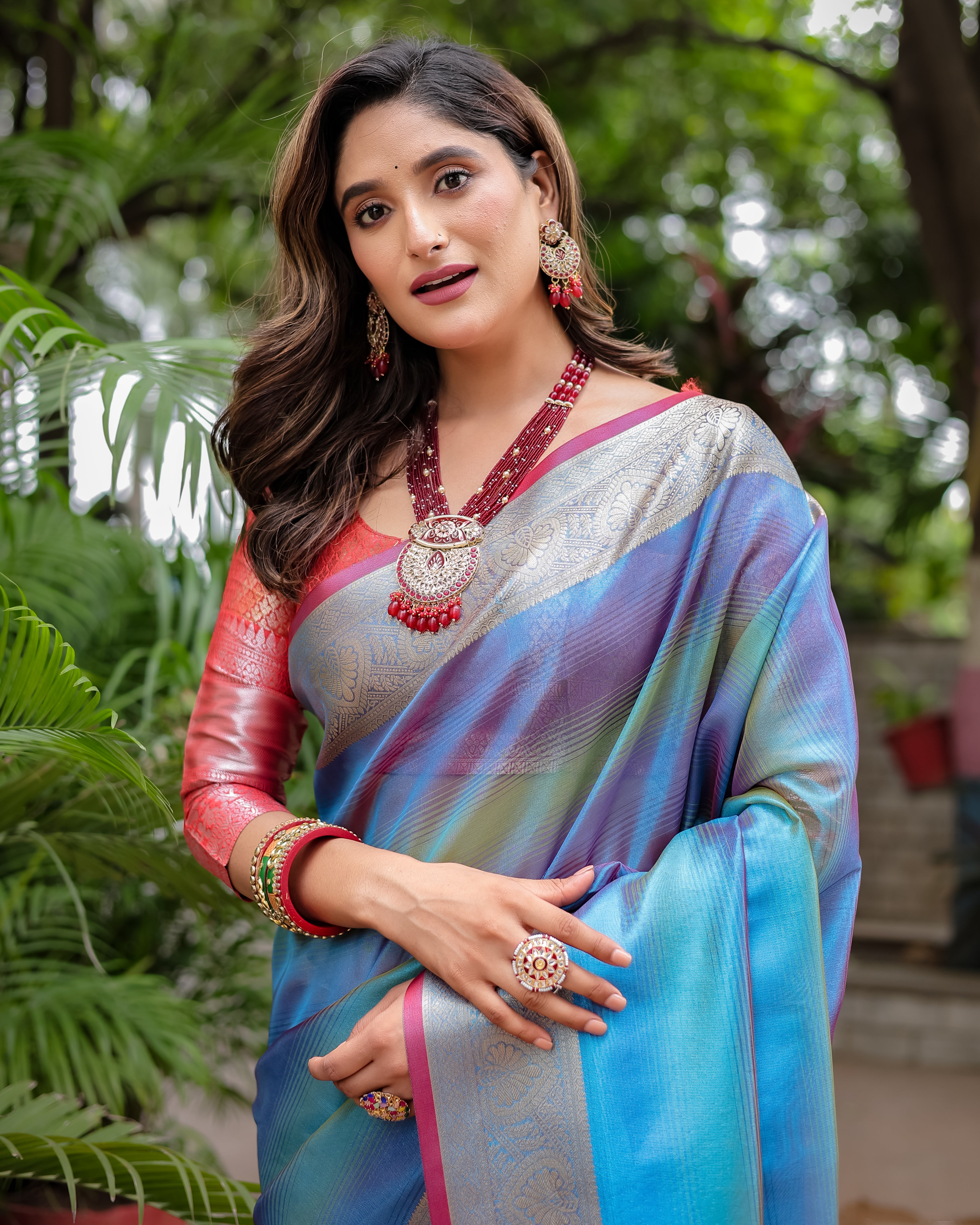 Bright Cerulean Rangkart Pattern Soft Banarsi Silk Saree