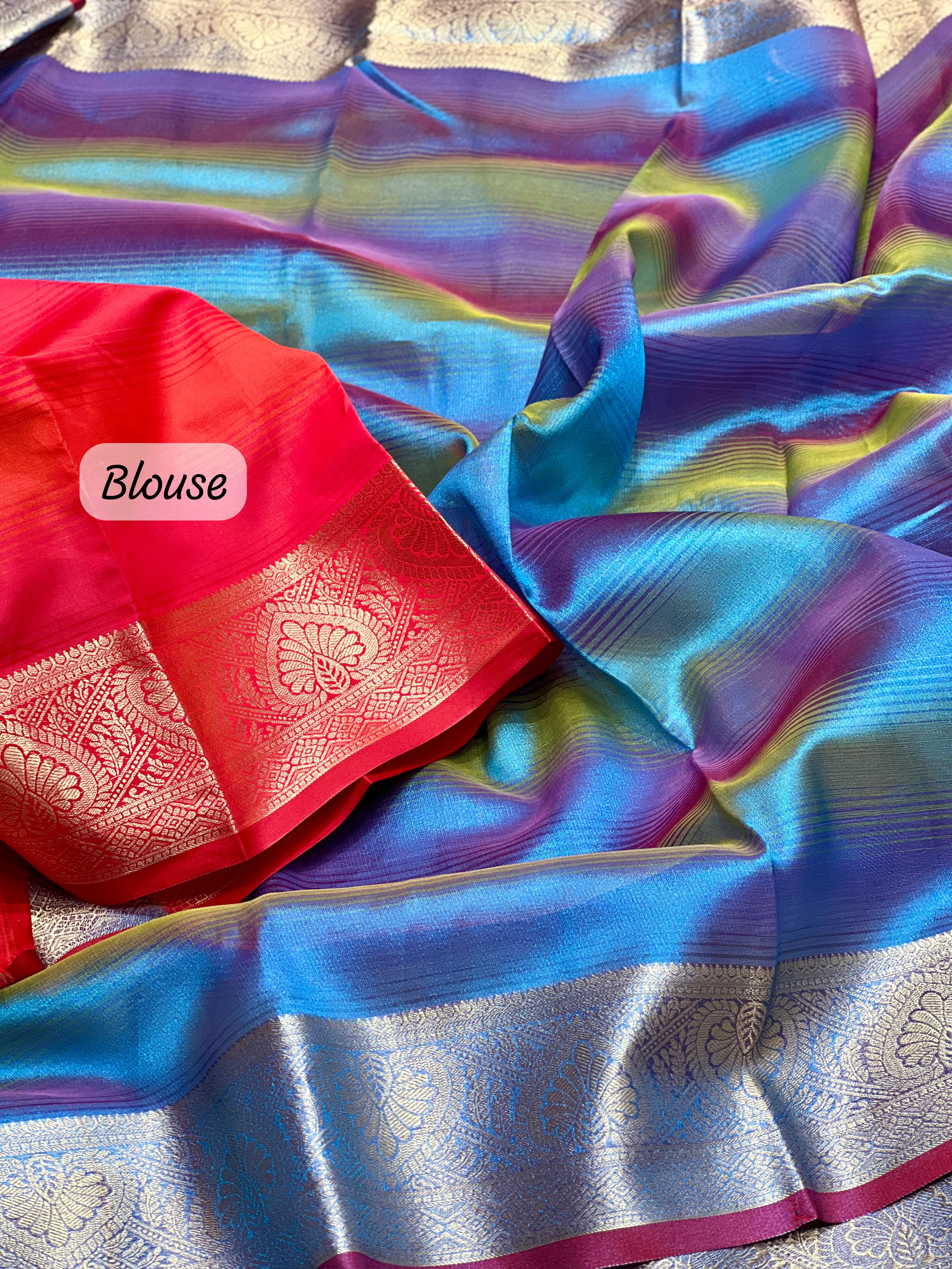 Bright Cerulean Rangkart Pattern Soft Banarsi Silk Saree