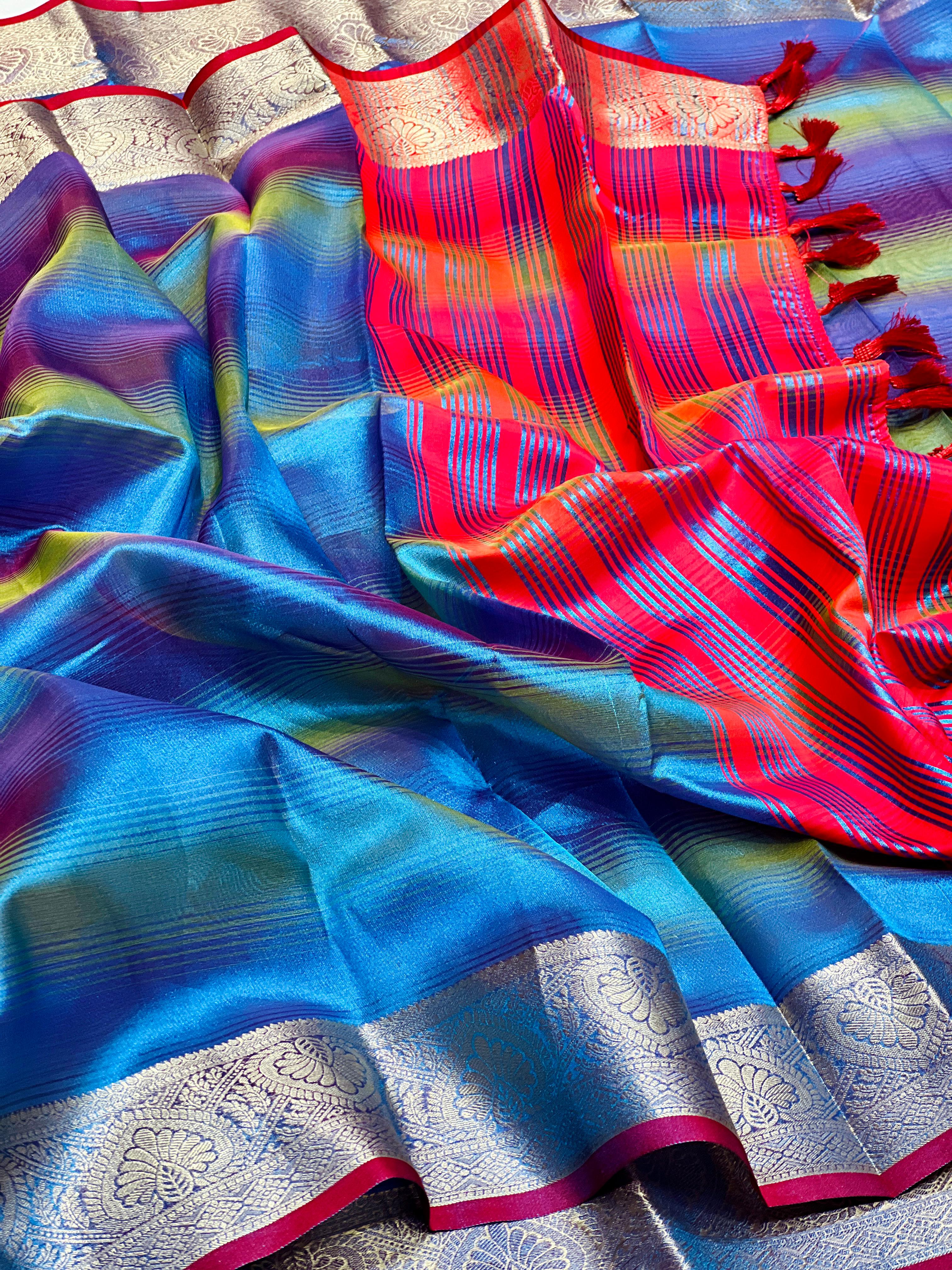 Bright Cerulean Rangkart Pattern Soft Banarsi Silk Saree