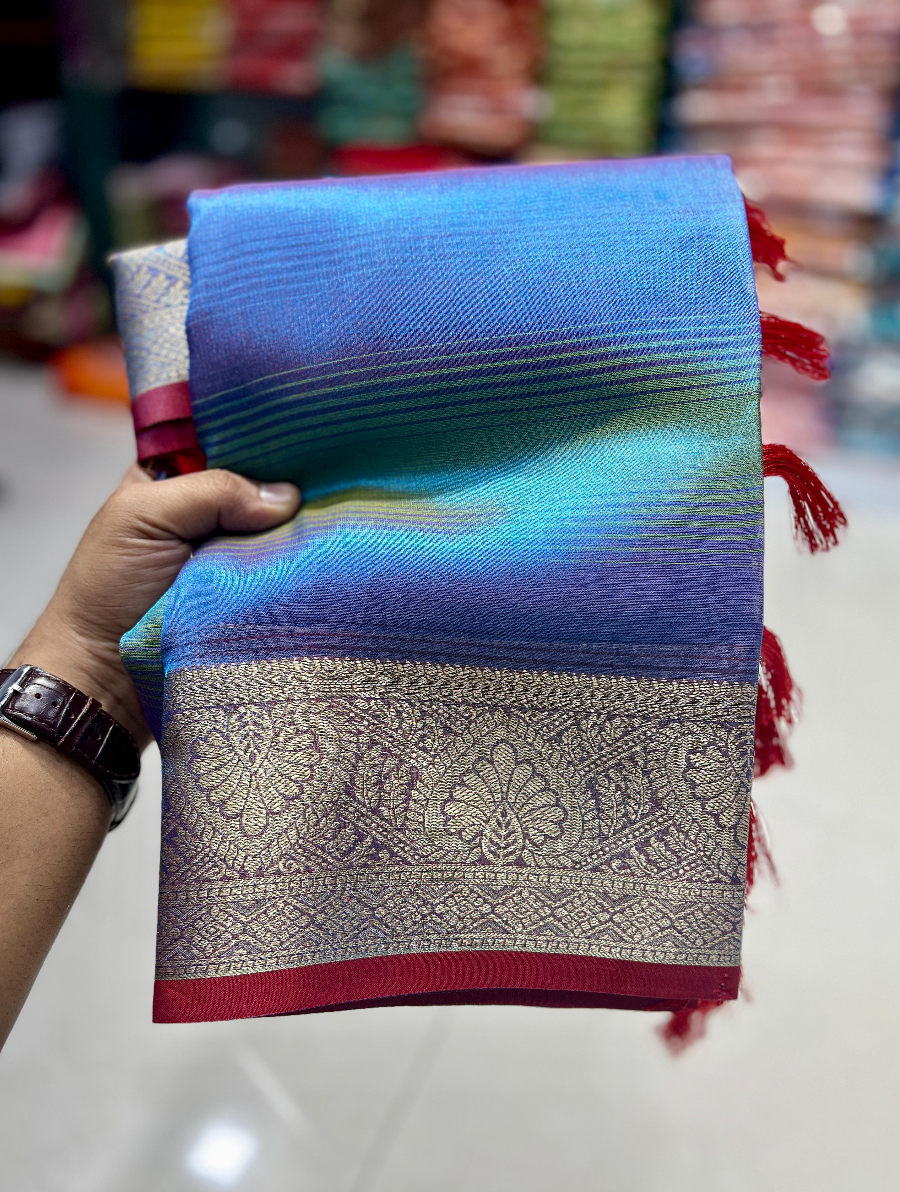 Bright Cerulean Rangkart Pattern Soft Banarsi Silk Saree