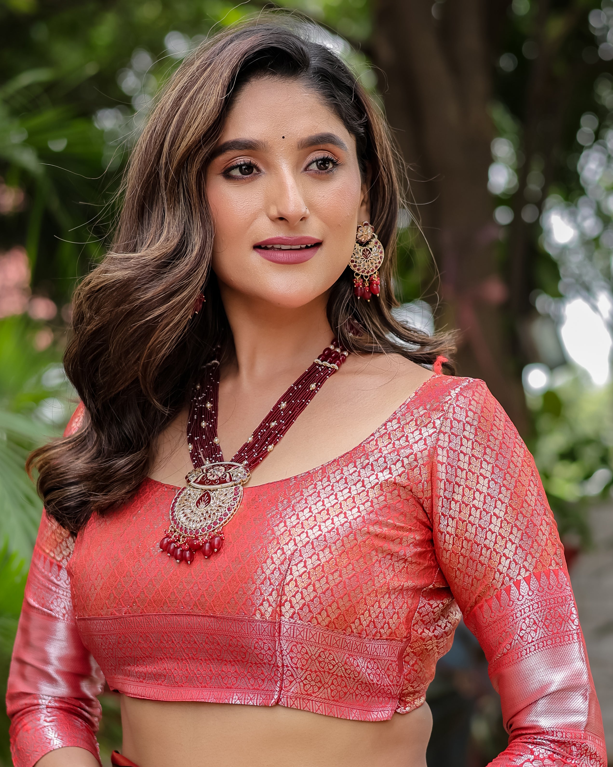 Brink Pink Rangkart Pattern Soft Banarsi Silk Saree