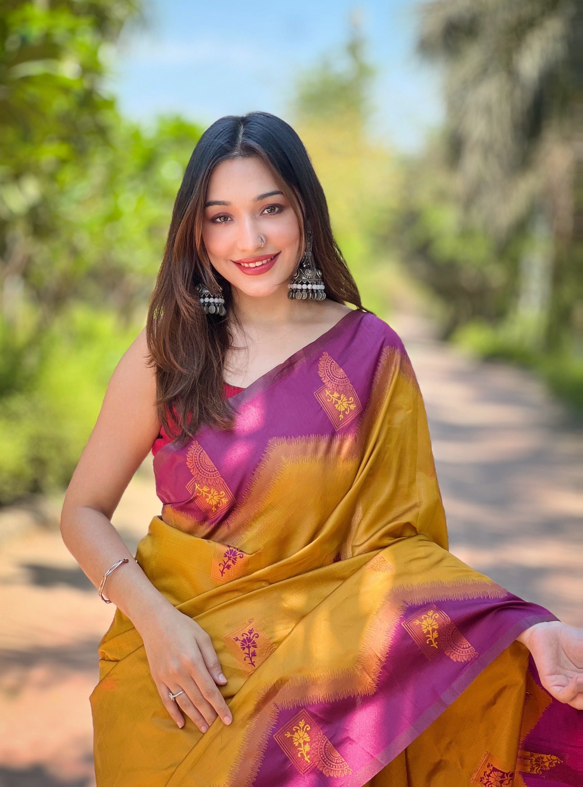 Brownish Orange Pure Kanjivaram Full Zari Silk Saree