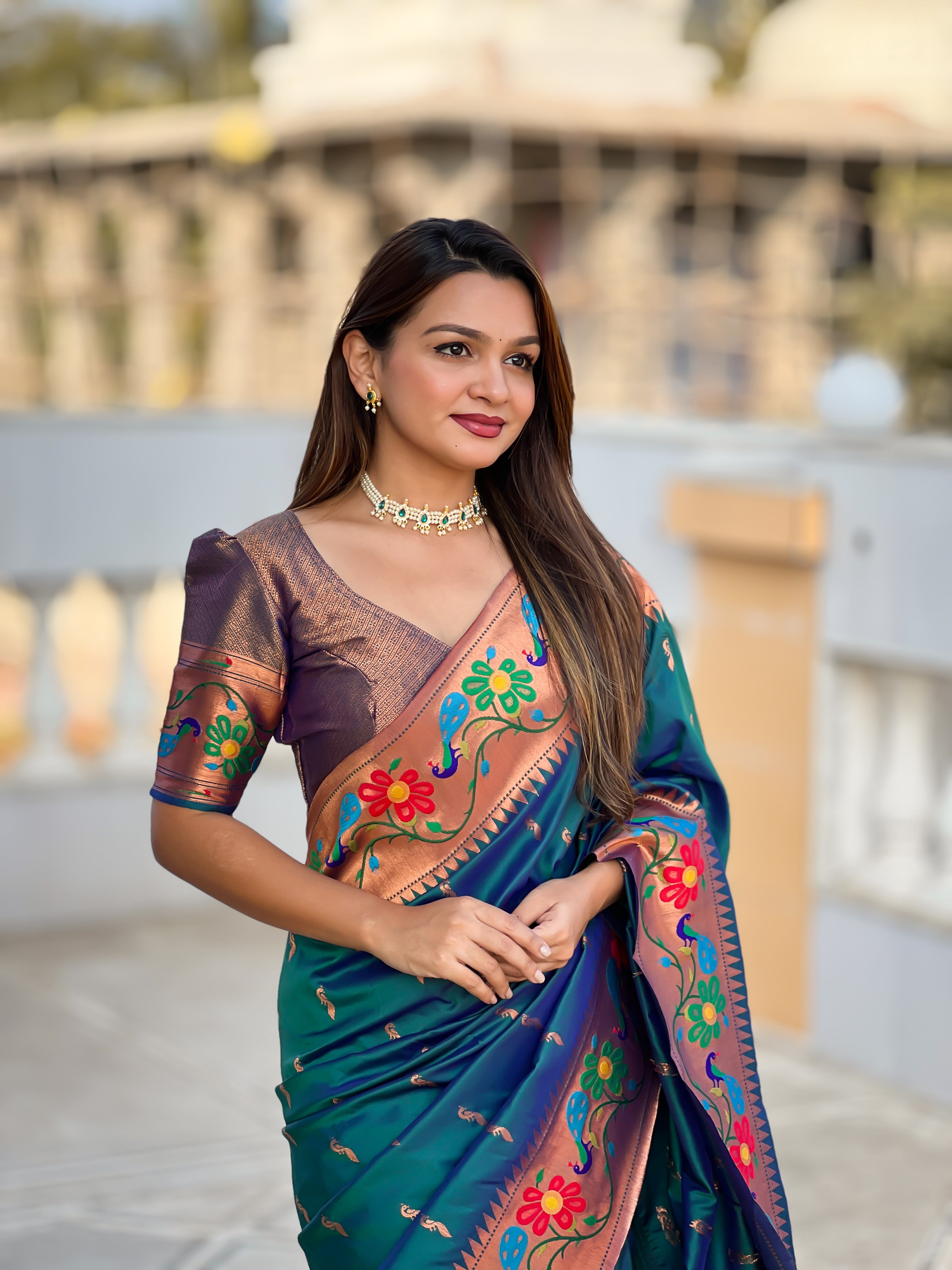 Chathams Blue Anuradha Paithani