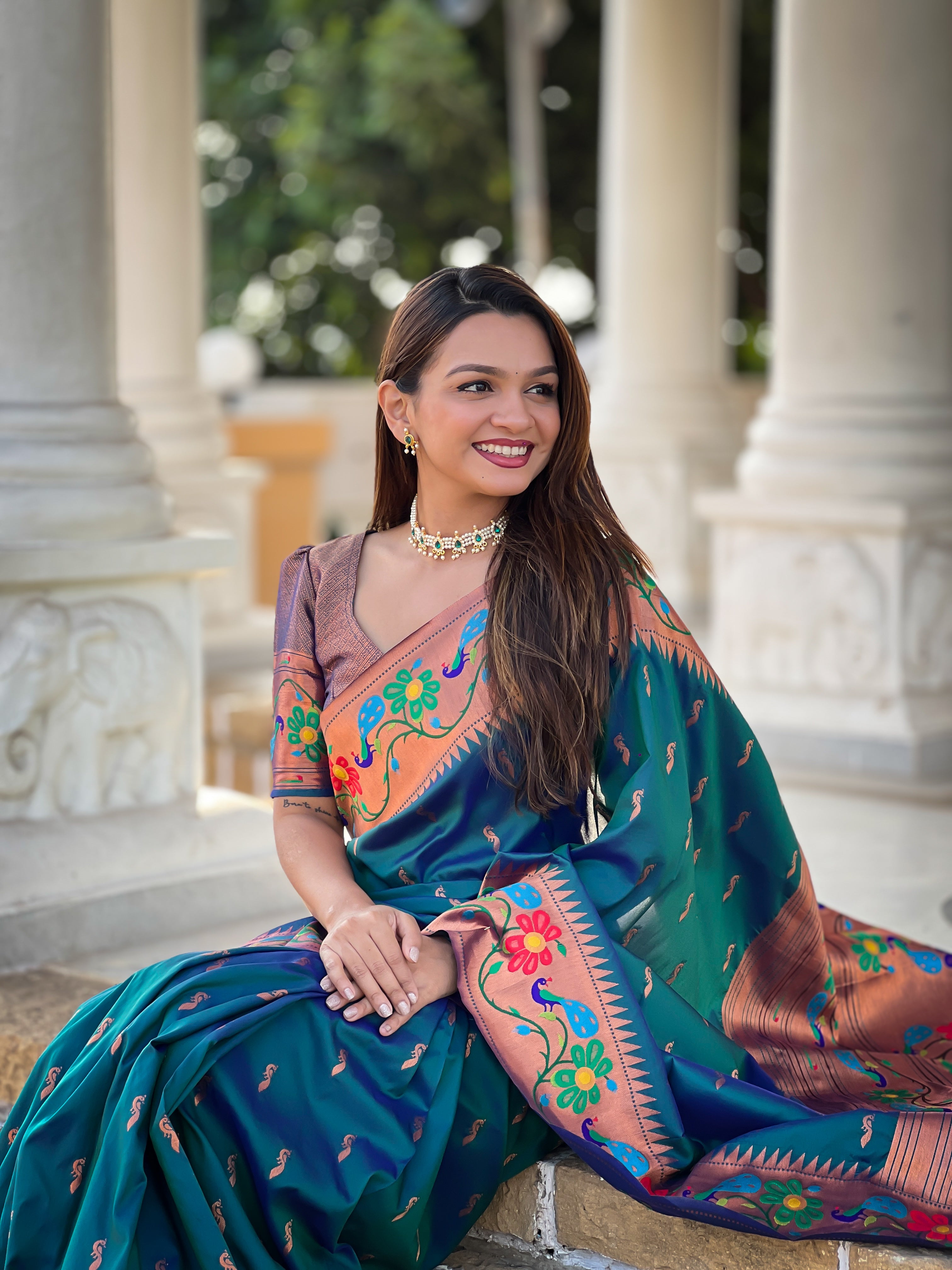 Chathams Blue Anuradha Paithani