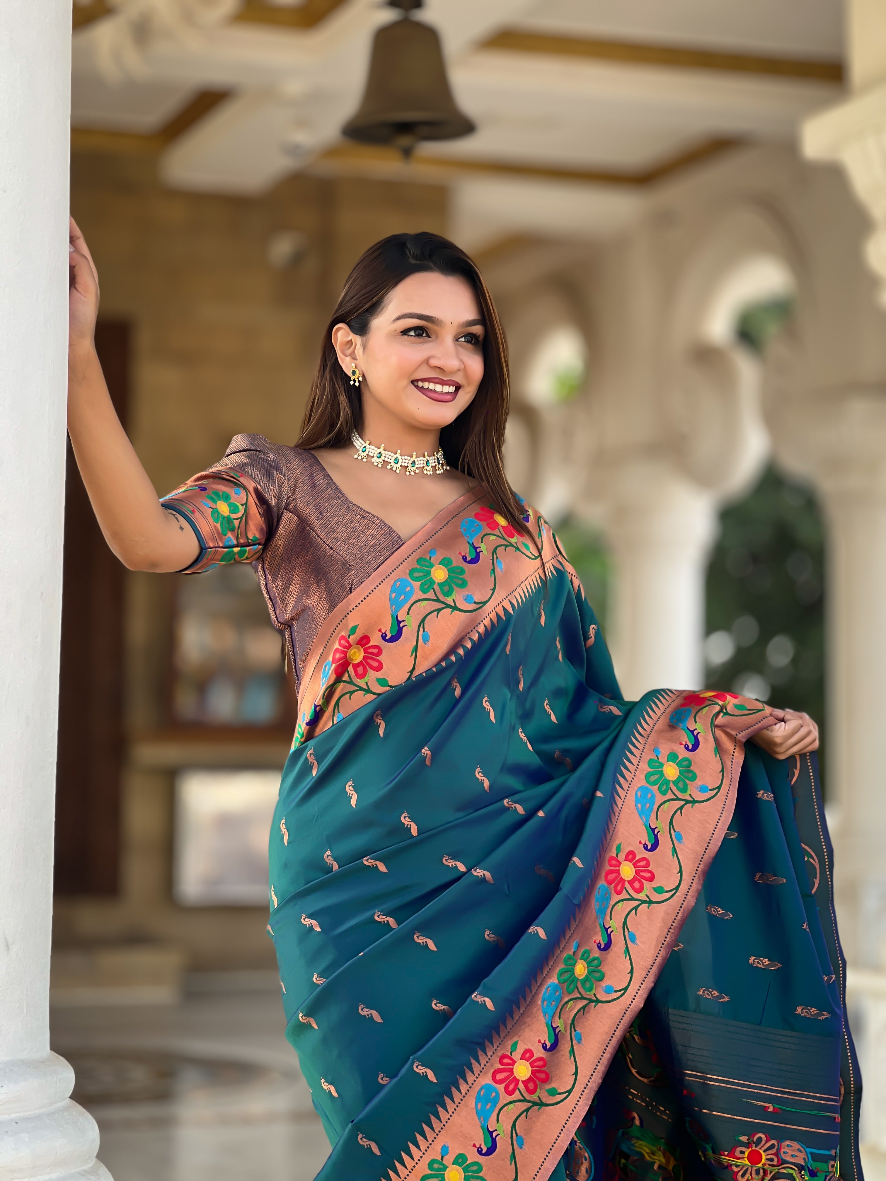 Chathams Blue Anuradha Paithani