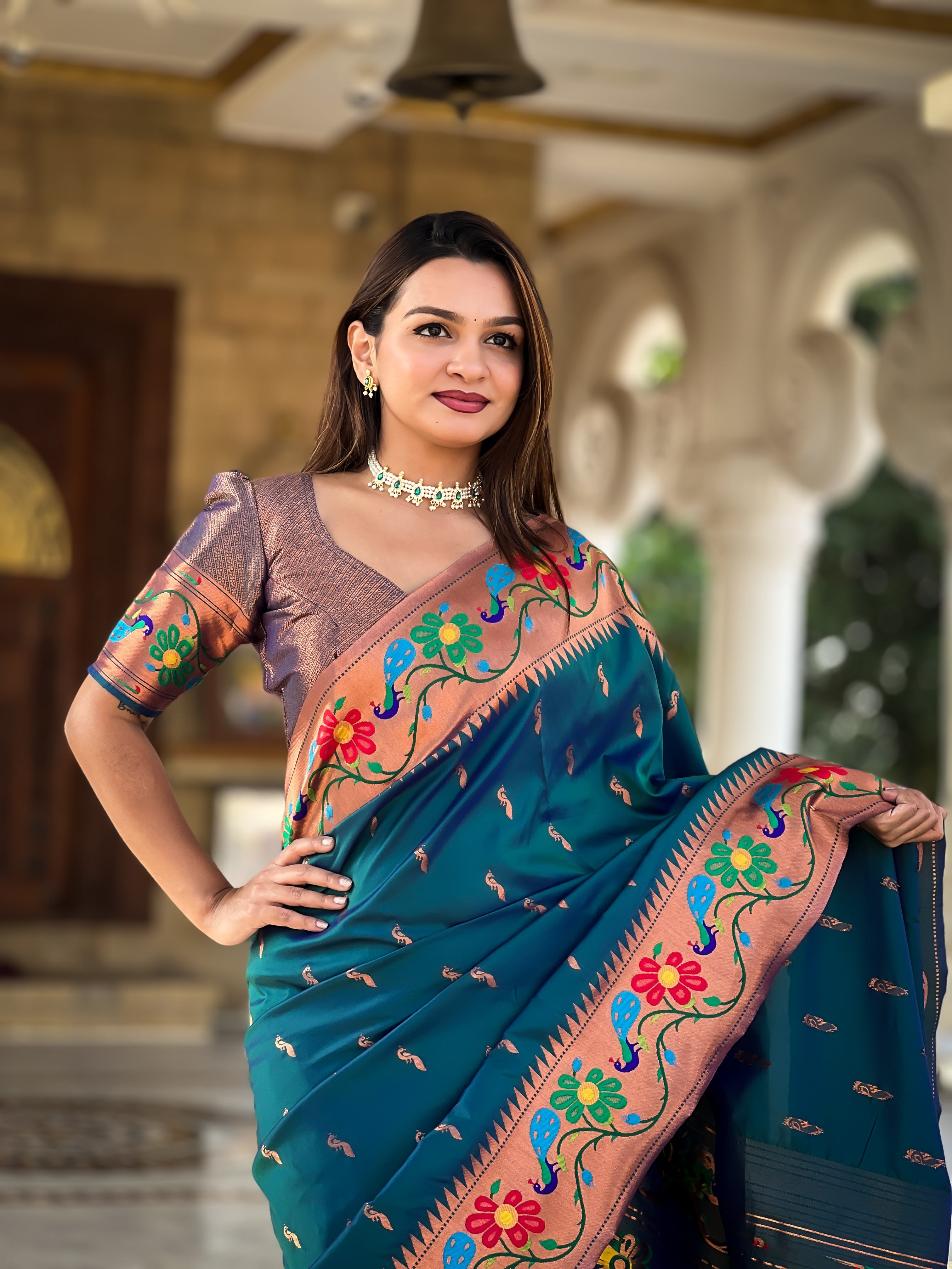 Chathams Blue Anuradha Paithani