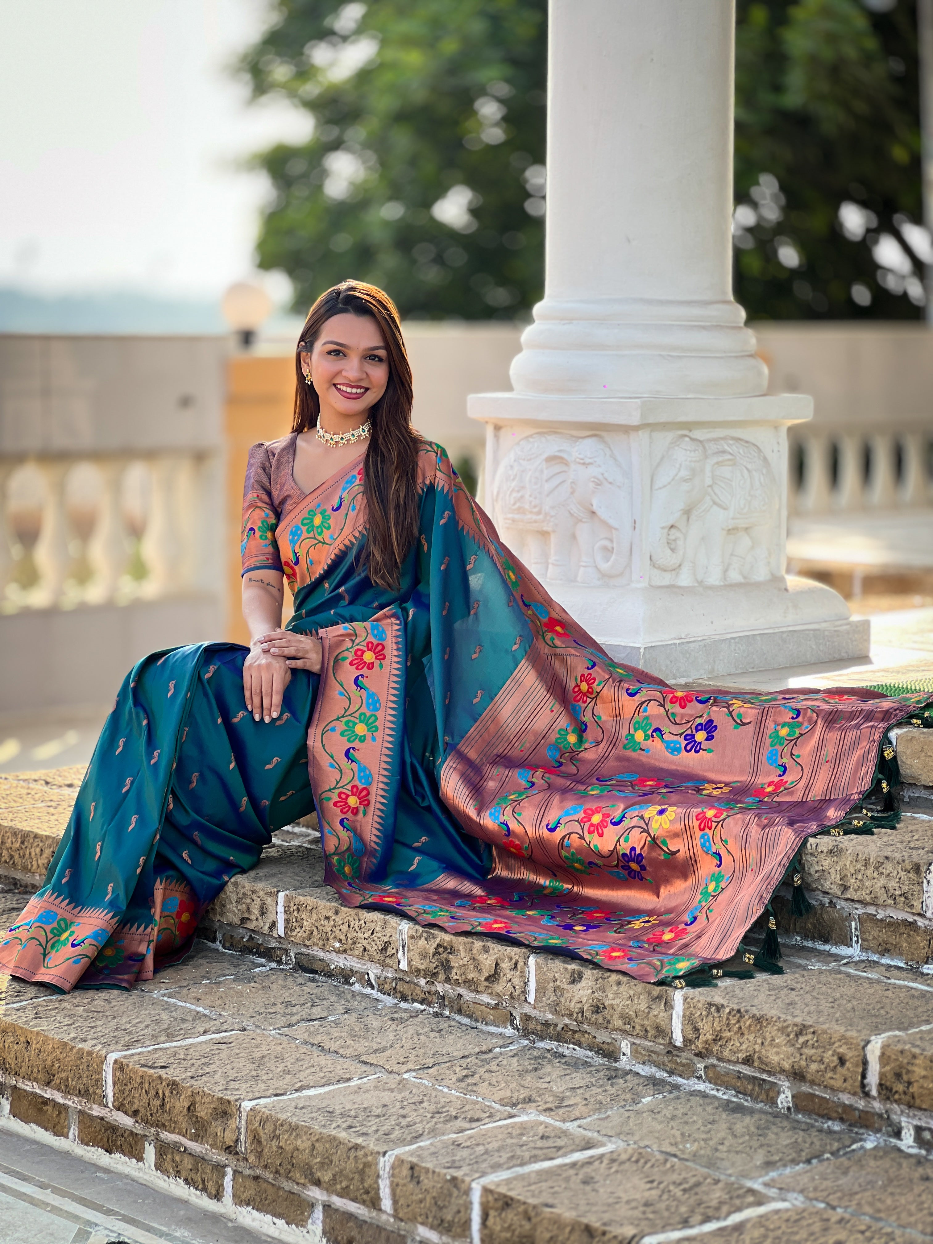 Chathams Blue Anuradha Paithani