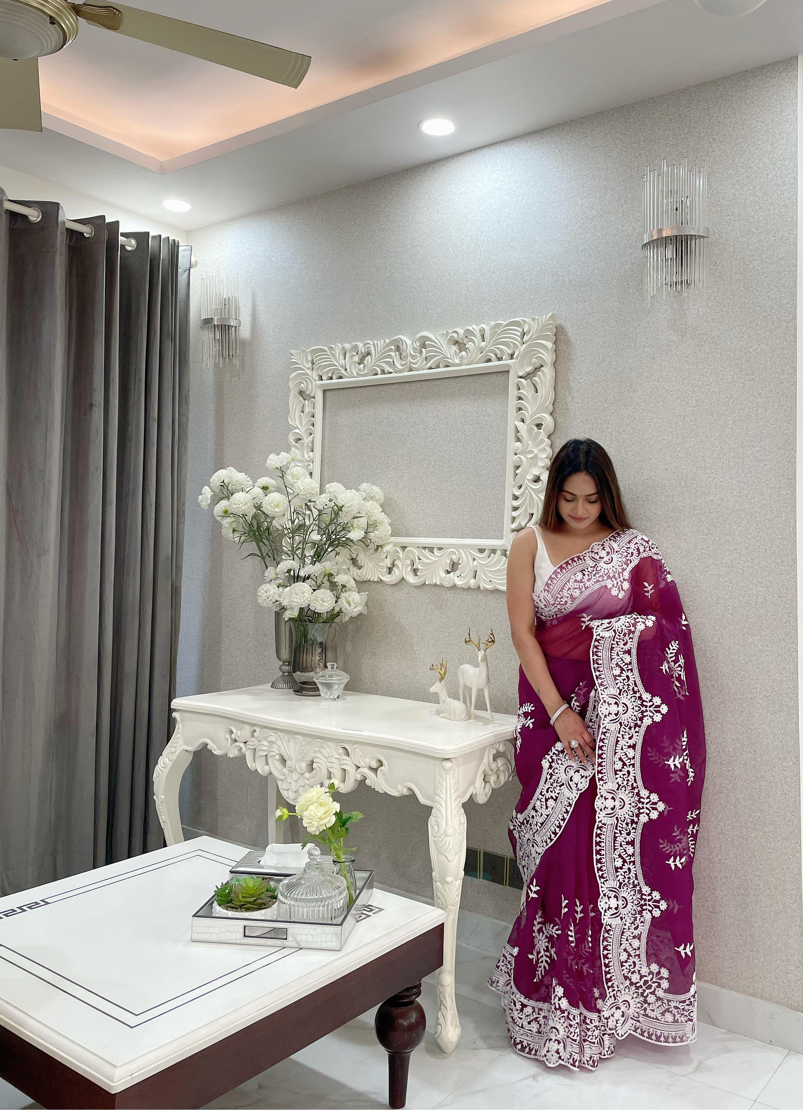 ChicCholi Hand Emrodiery Organza Saree