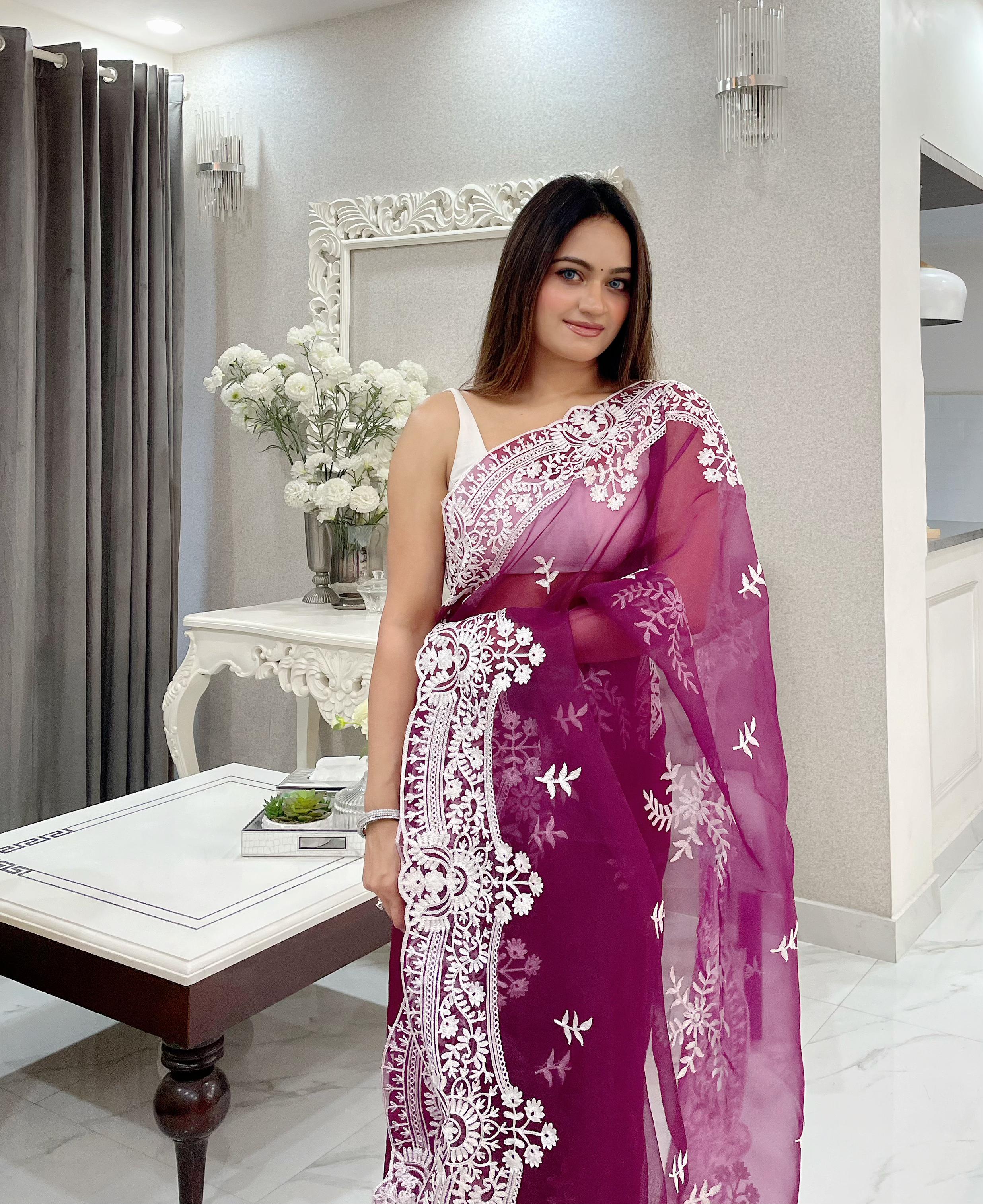 ChicCholi Hand Emrodiery Organza Saree