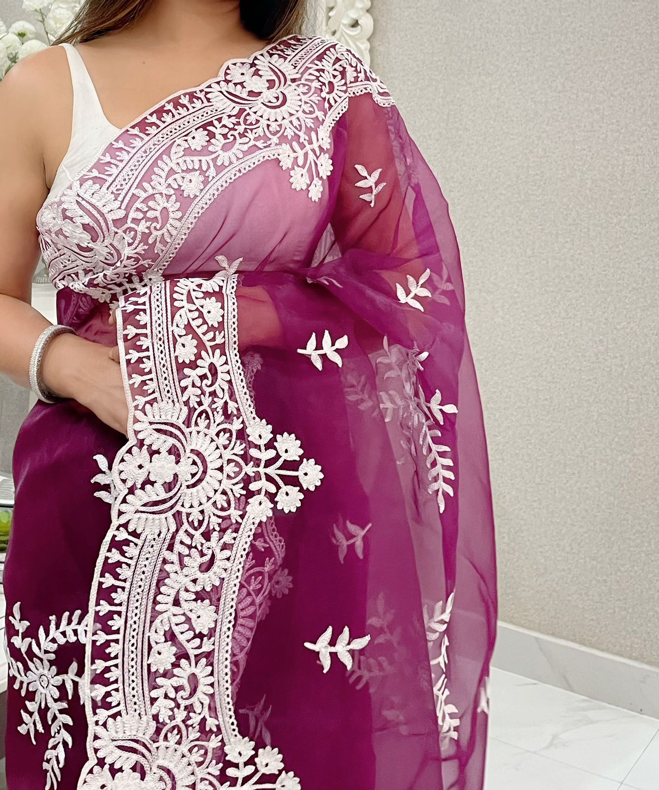 ChicCholi Hand Emrodiery Organza Saree