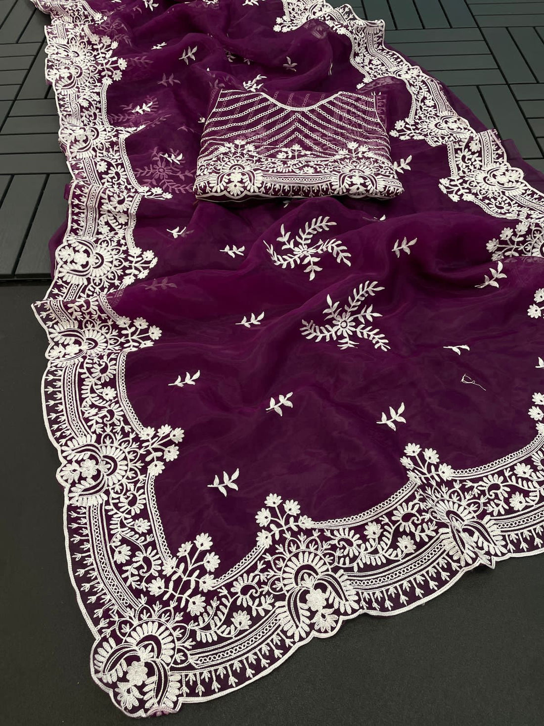 ChicCholi Hand Emrodiery Organza Saree