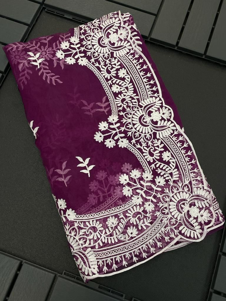 ChicCholi Hand Emrodiery Organza Saree
