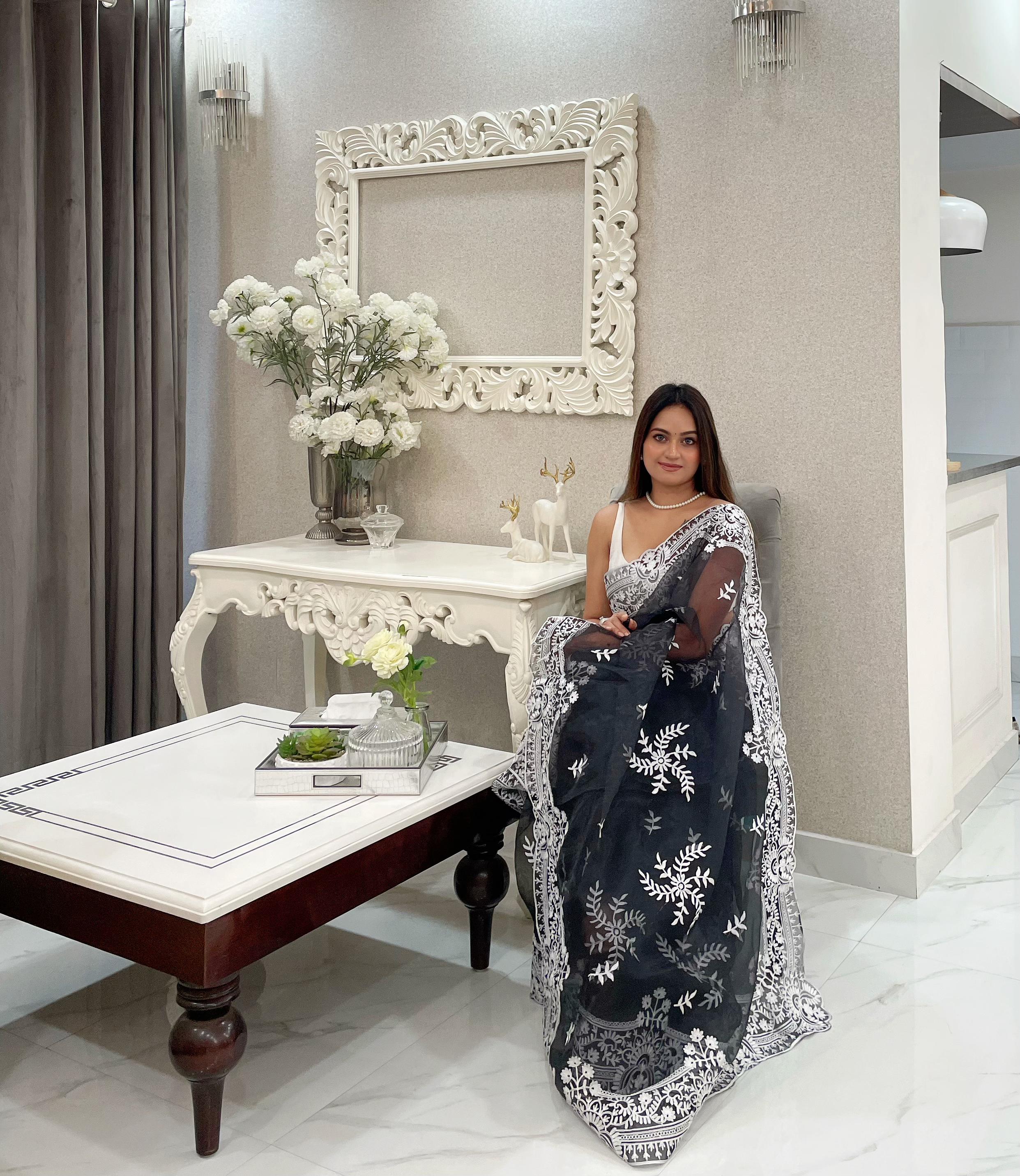 ChicCholi Hand Emrodiery Organza Saree