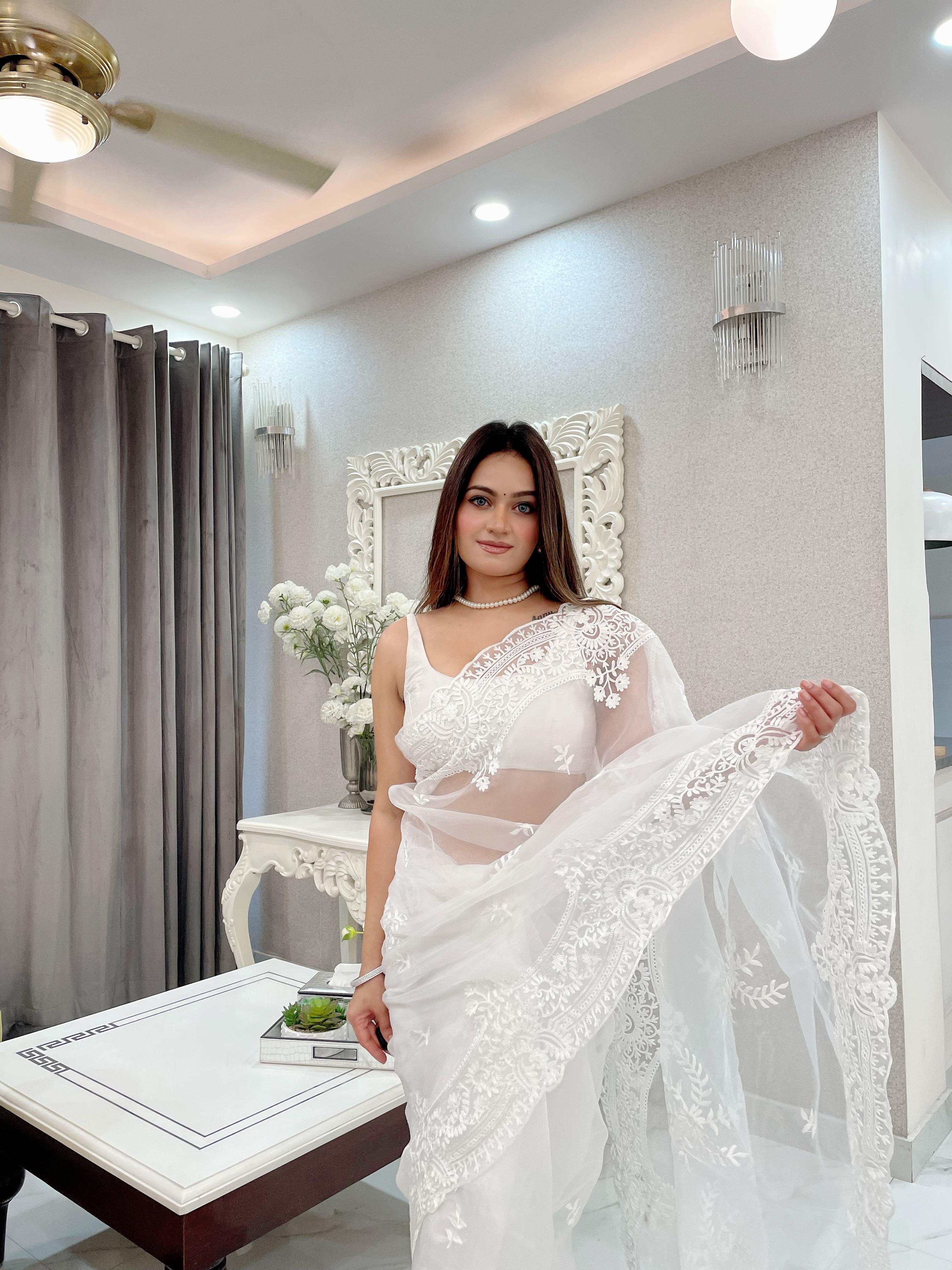 ChicCholi Hand Emrodiery Organza Saree