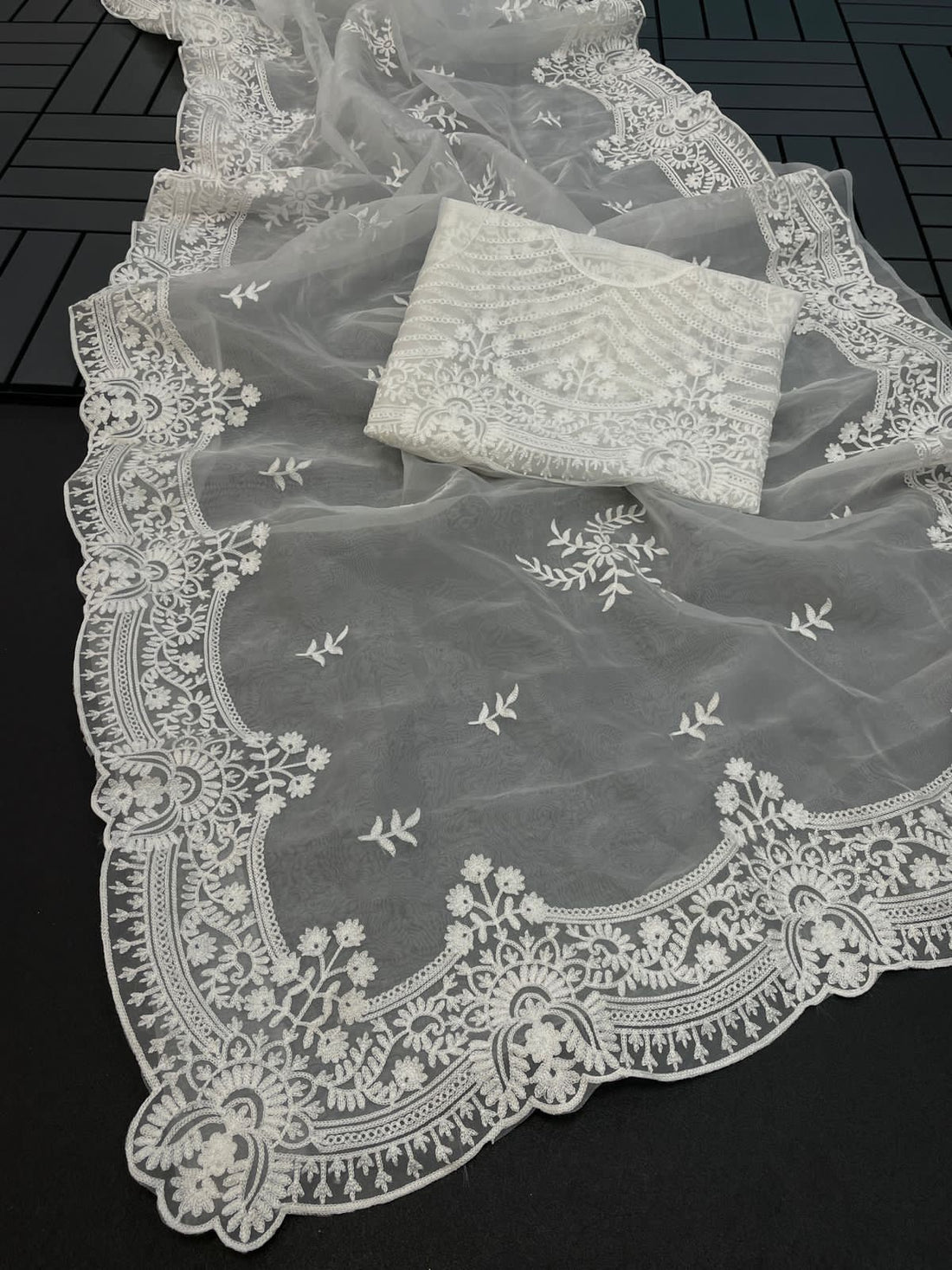 ChicCholi Hand Emrodiery Organza Saree