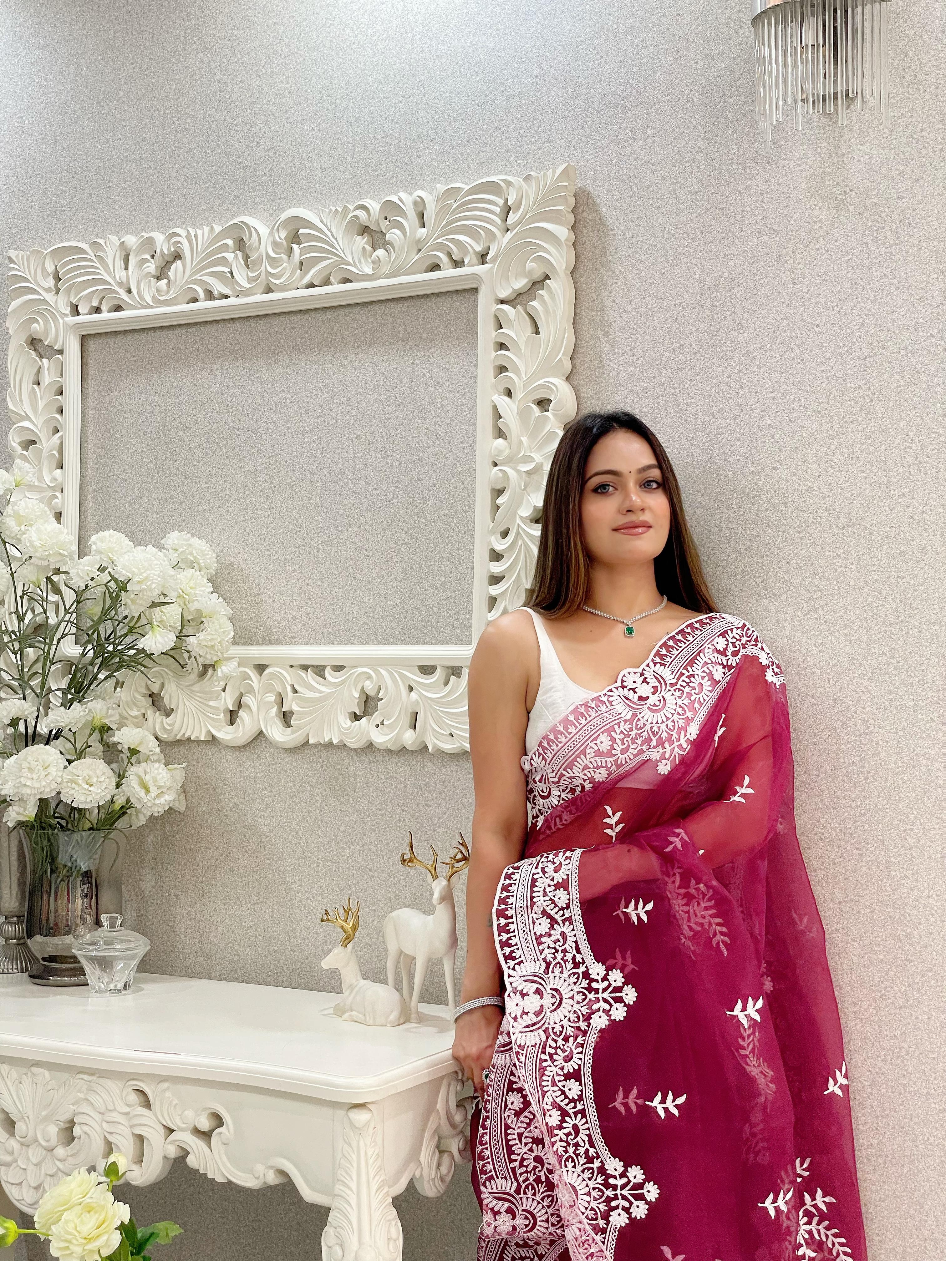 ChicCholi Hand Emrodiery Organza Saree