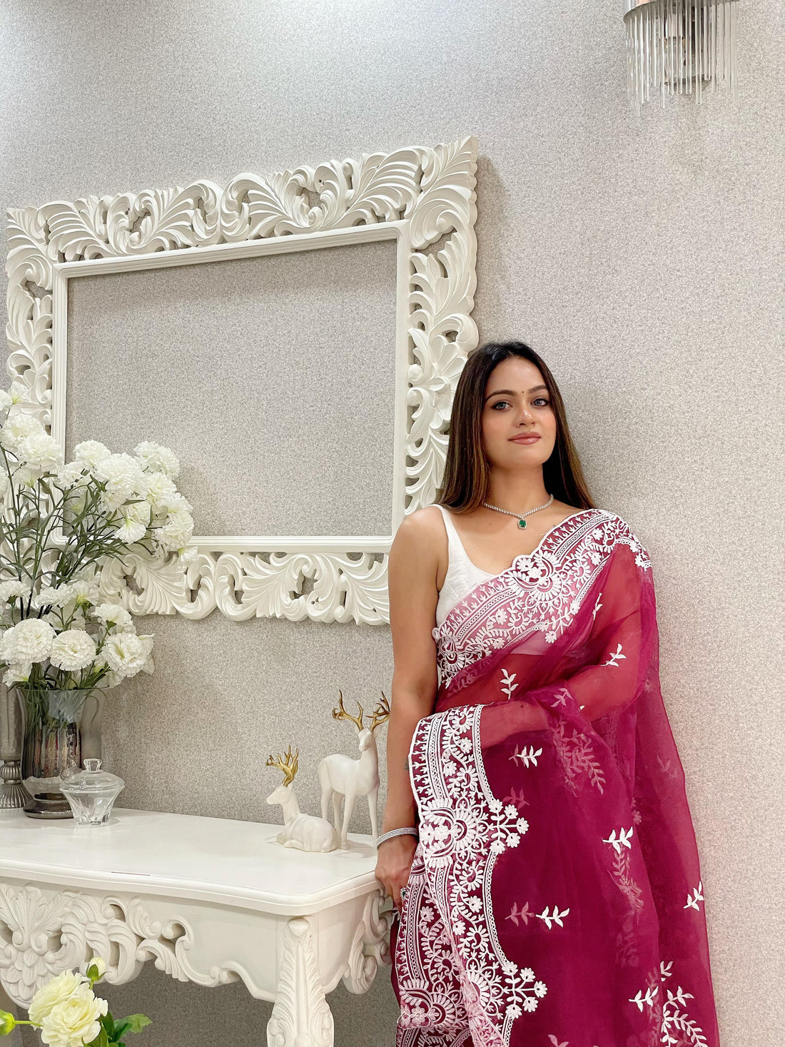 ChicCholi Hand Emrodiery Organza Saree