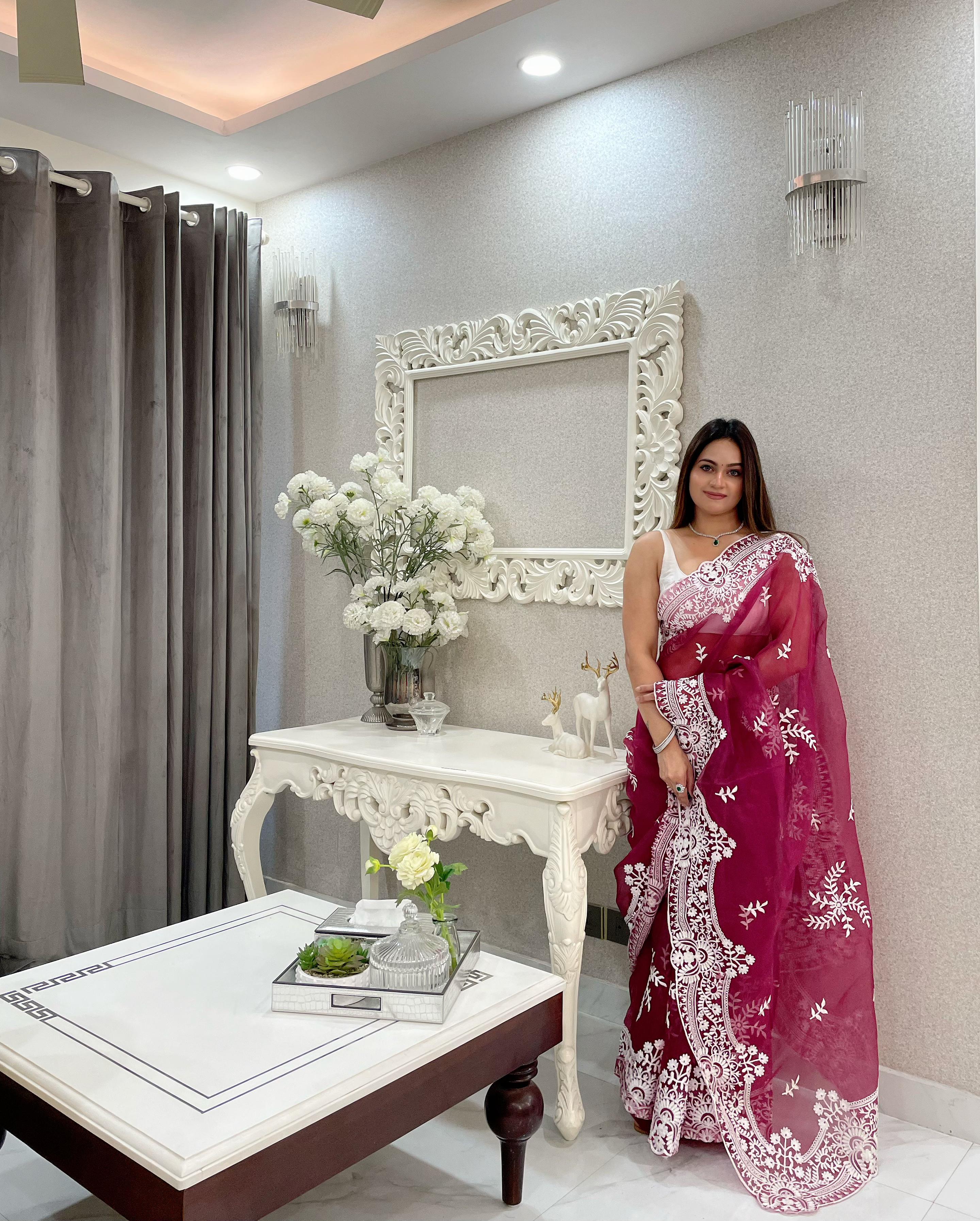 ChicCholi Hand Emrodiery Organza Saree